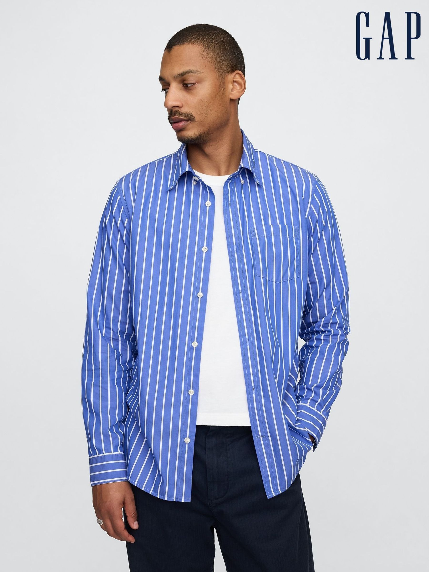 Blue Stripe Organic Cotton Poplin Classic Shirt (F36614) | £40