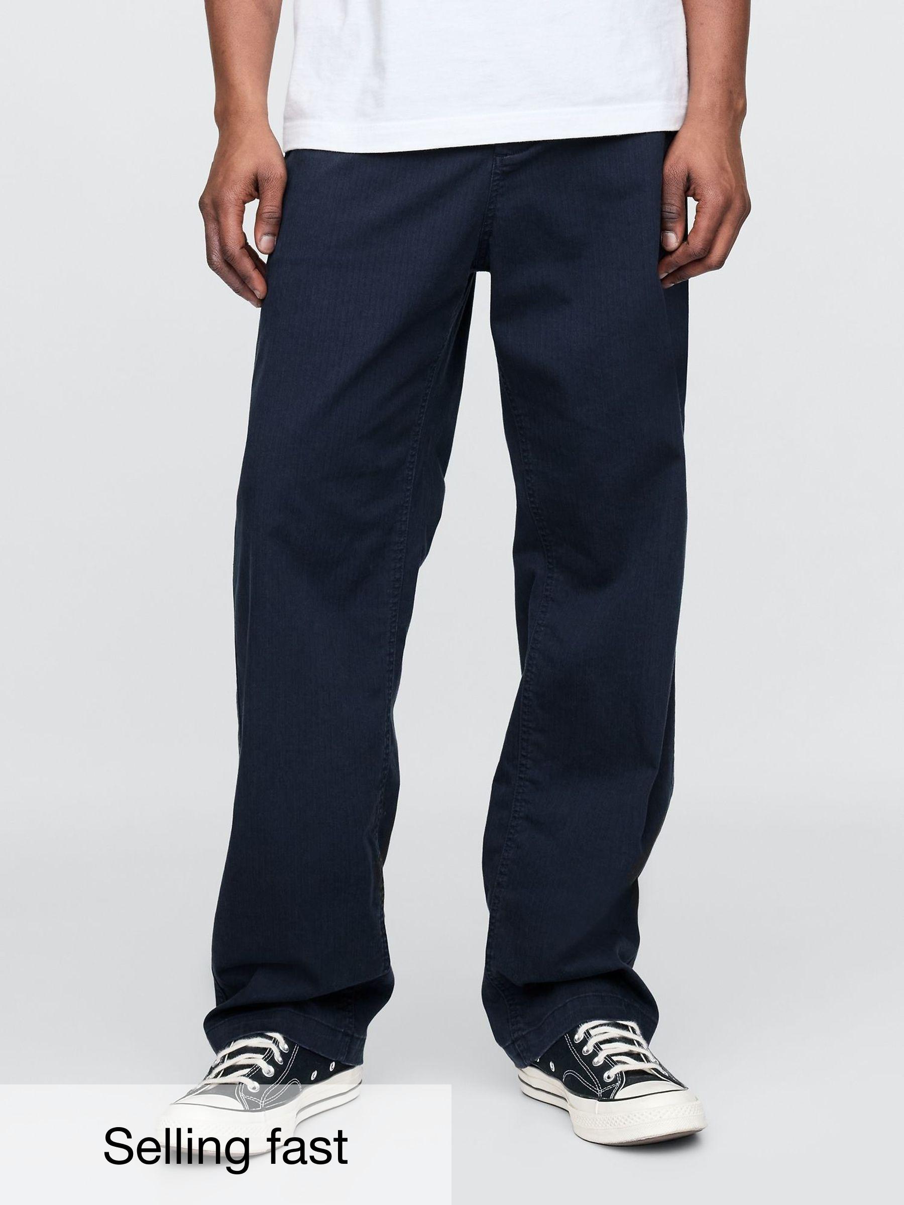 Navy Blue 90s Loose Herringbone Chino Trousers (F36616) | £45