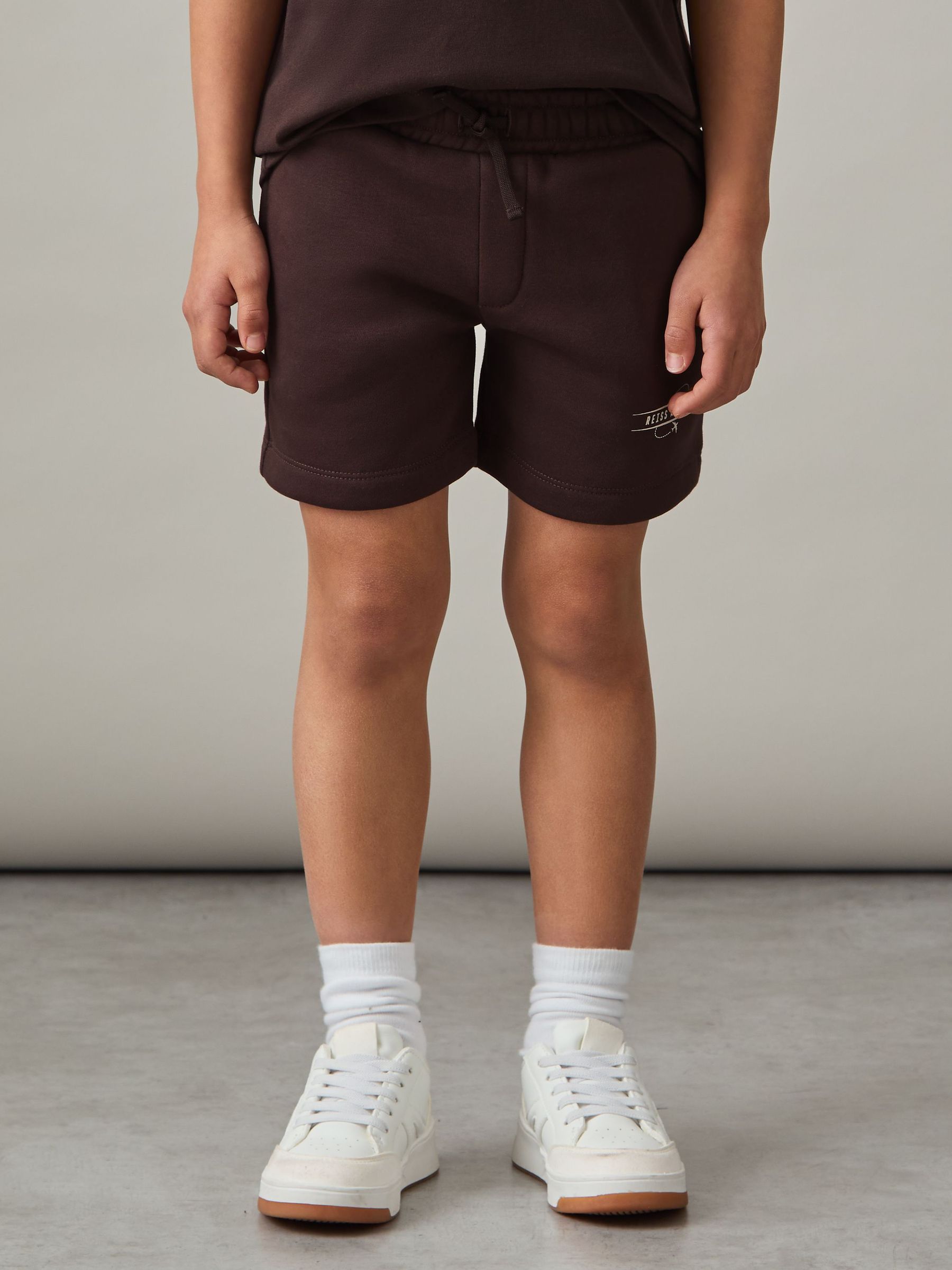 9-13 yrs Cotton-Blend Airlines-Print Shorts in Chocolate Brown/Off White (F37228) | £30