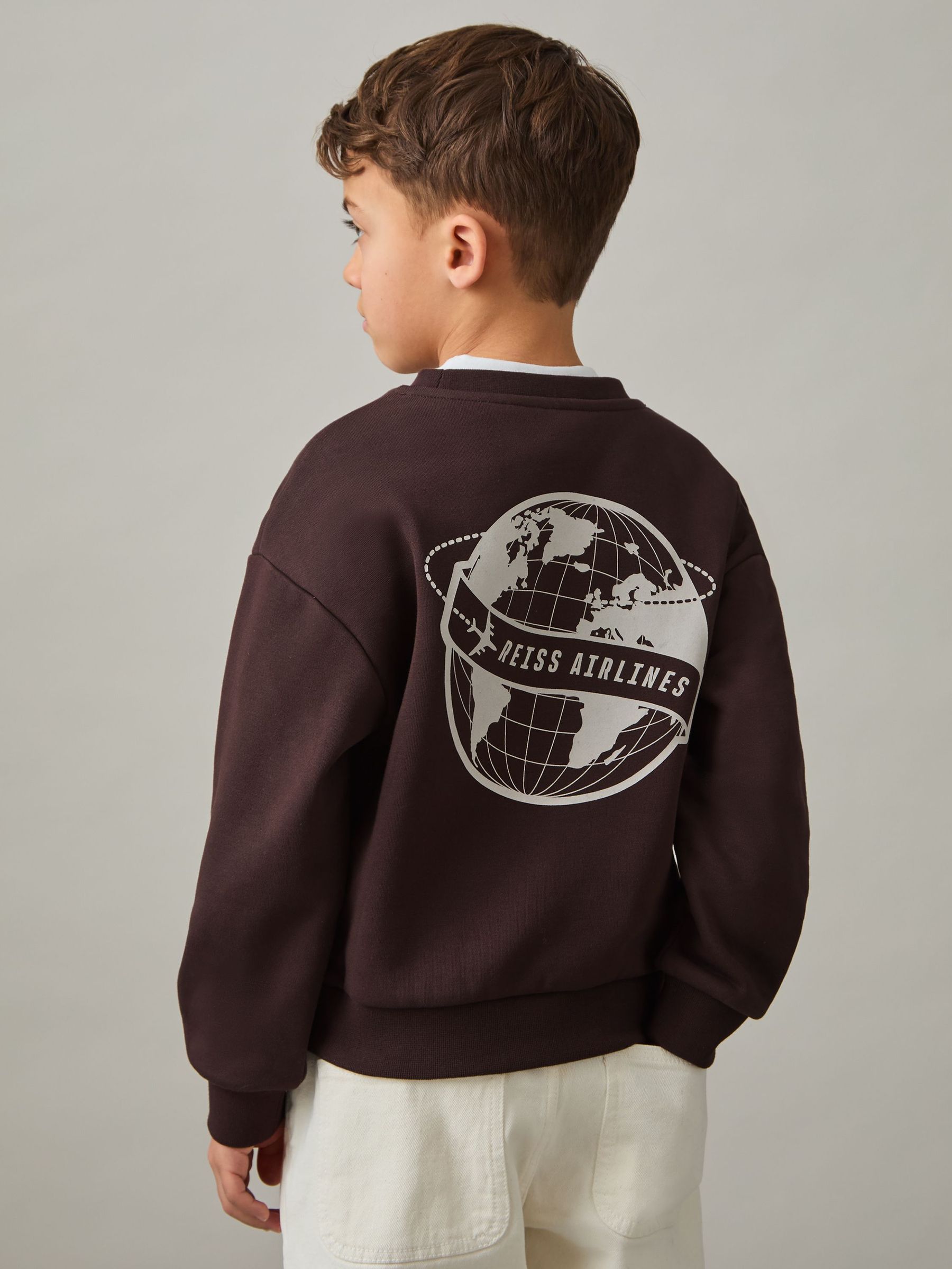 Senior Cotton-Blend Airlines-Print Sweatshirt in Chocolate Brown/Off White (F37265) | £0