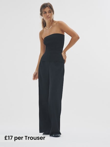 Black/Grey - 2 Pack Wide Leg Pleated Trousers (F38491) | £34