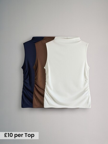 White/Light Brown/Navy - 3 Pack Soft Touch Drape Sleeveless Tops (F38507) | £30