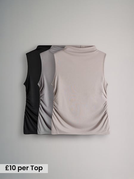 Black/Taupe Brown/Grey - 3 Pack Soft Touch Drape Sleeveless Tops (F38508) | £30