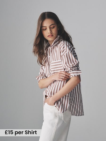 White/Brown Stripe - 2 Pack Oxford Shirt (F38517) | £30