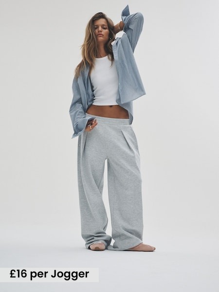 Navy/Grey Marl - 2 Pack Heavyweight Premium Pleat Front Jersey Trousers (F38519) | £32