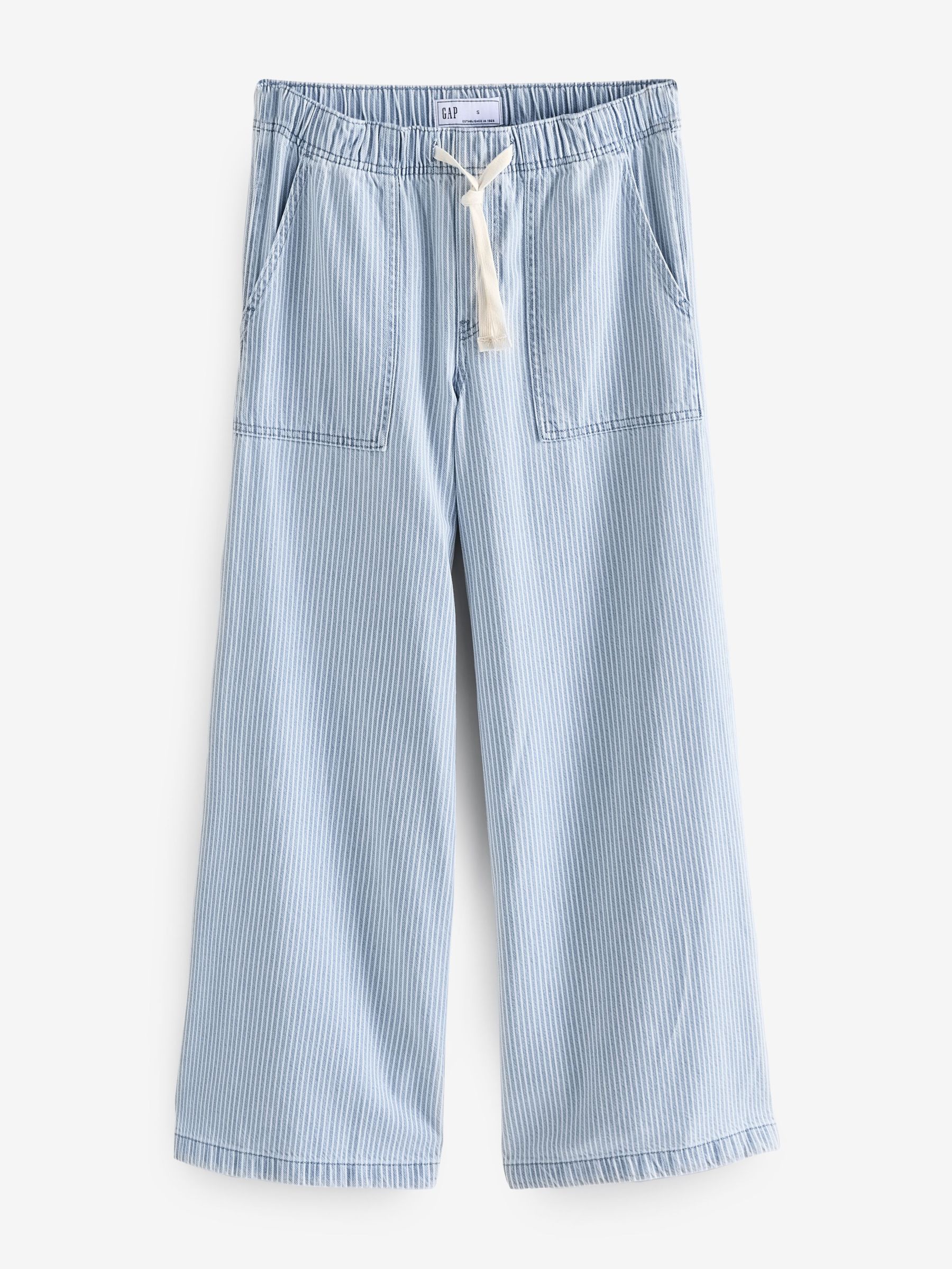 Blue Stripe Mid Rise Pull On Wide Leg Easy Baggy Jeans (F38883) | £65