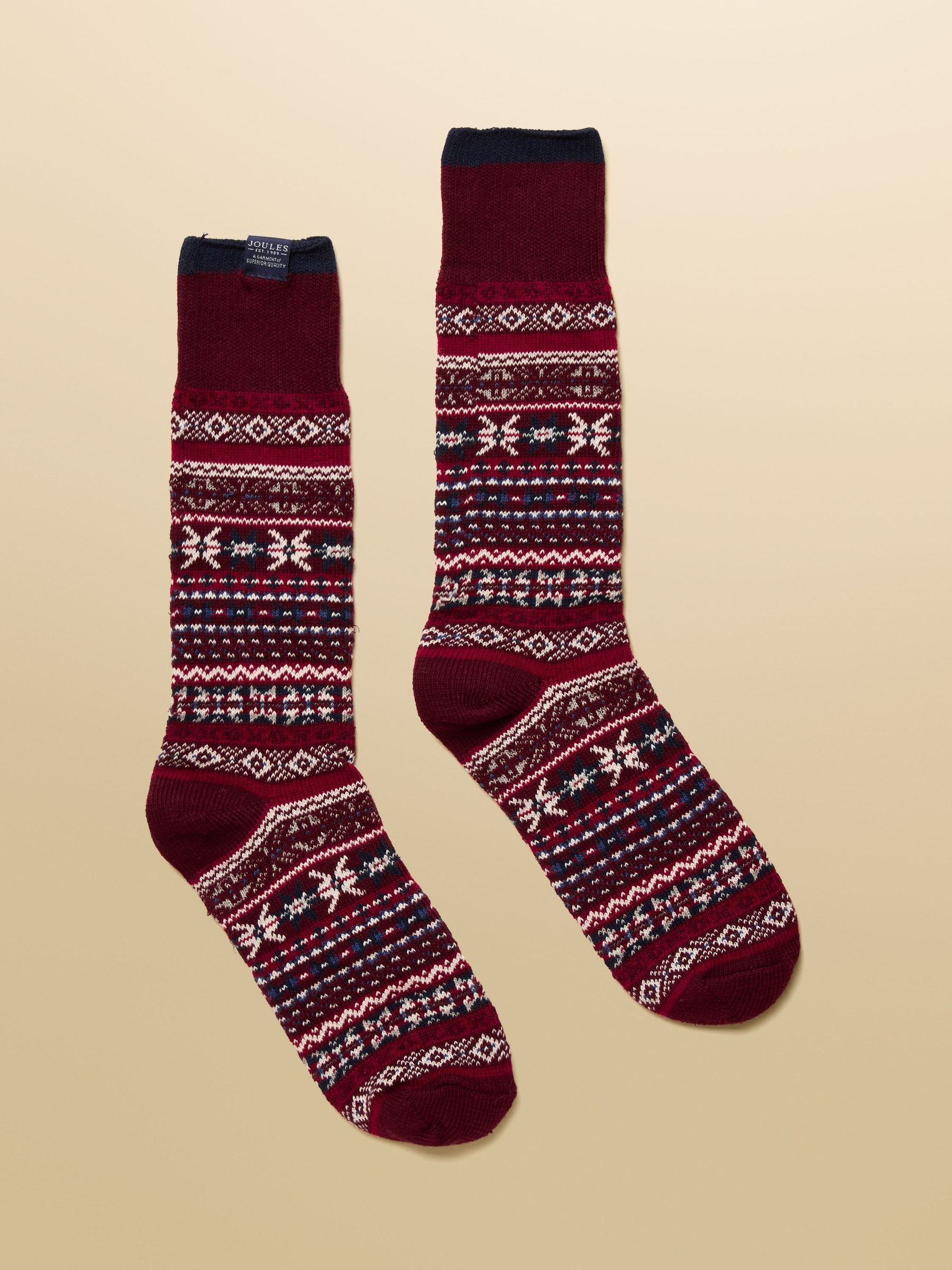 Men's Alby Berry Red Fair Isle Socks (F40092) | £9.95