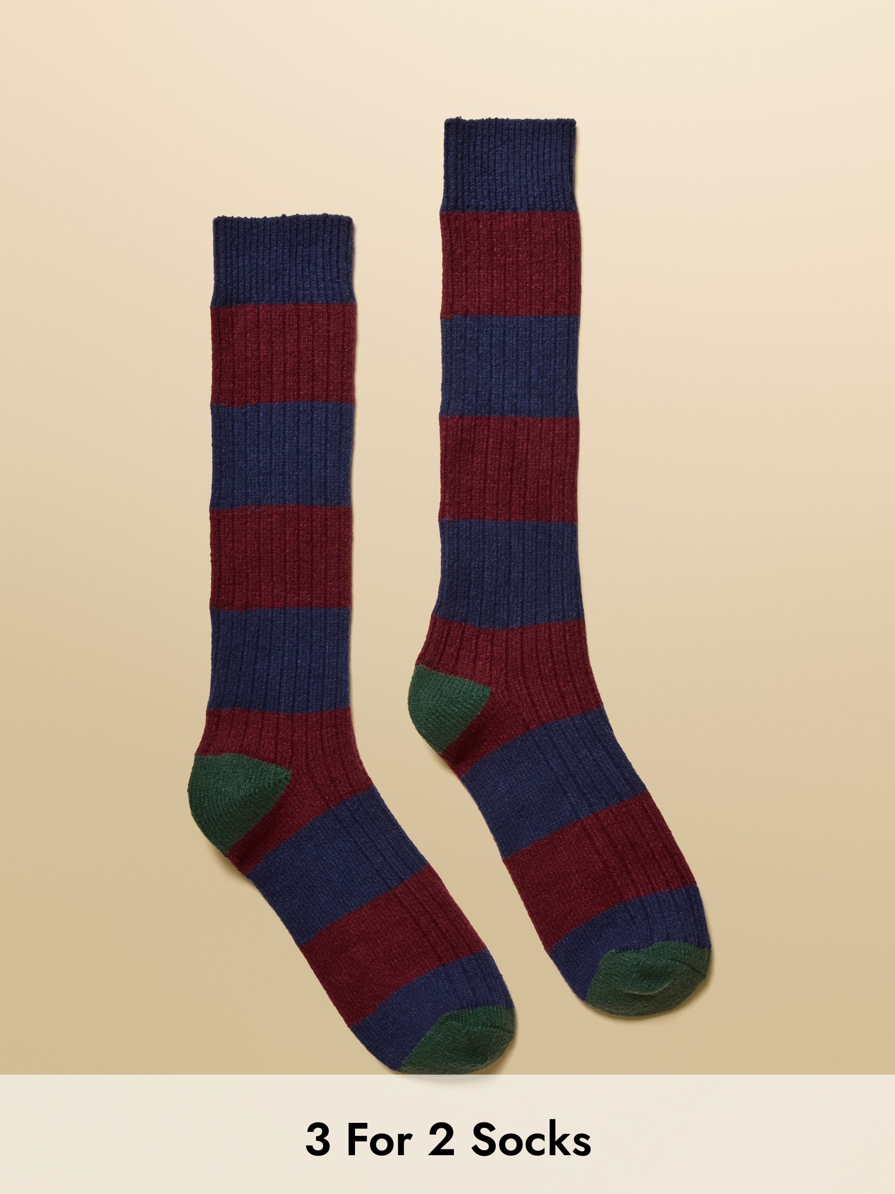 Men's Gibson Burgundy & Navy Cosy Stripe Socks (F40102) | £8.95