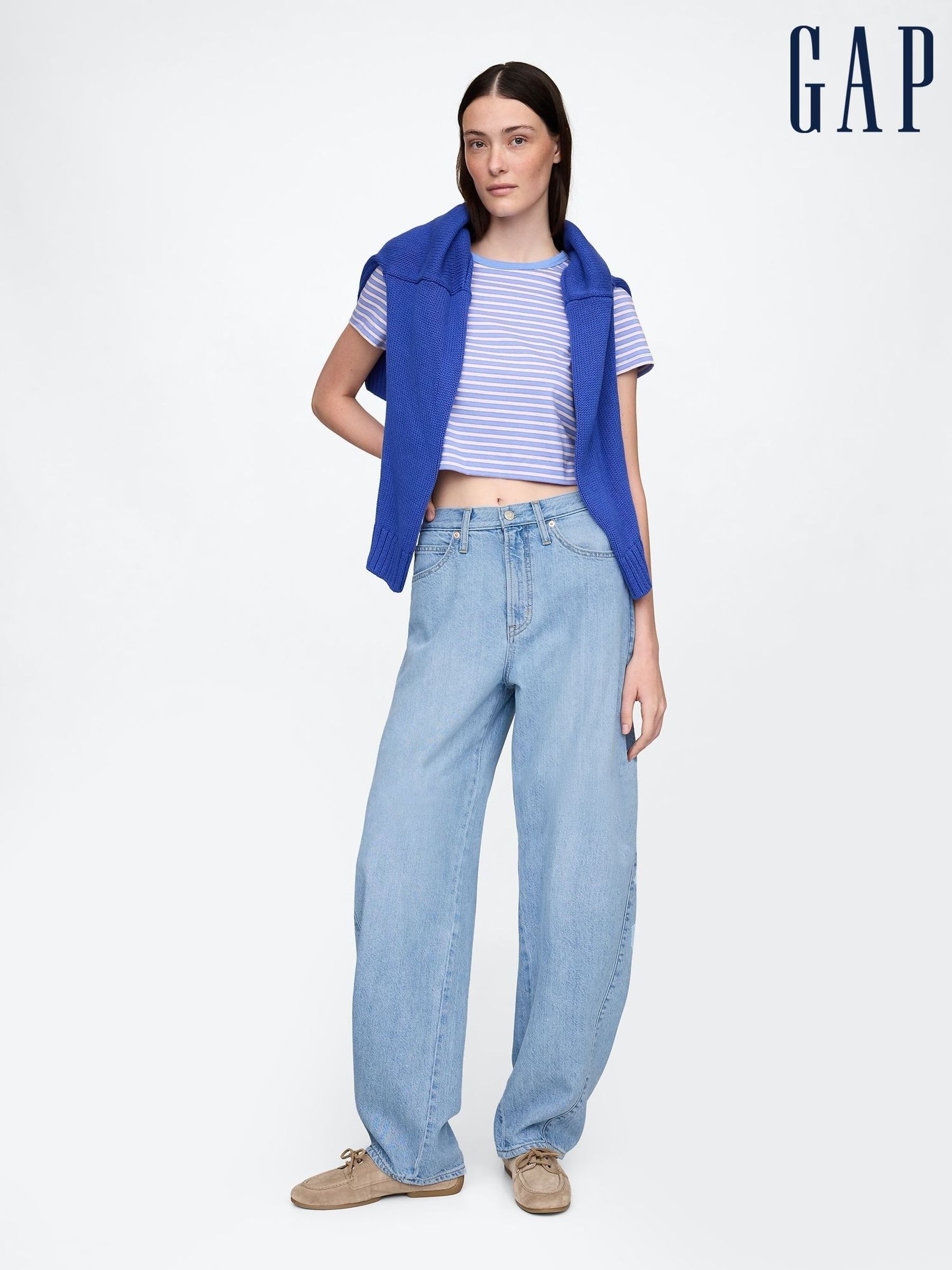 Blue UltraSoft High Waisted Barrel Jeans (F40225) | £60