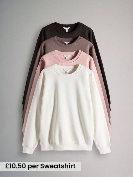 Chocolate Brown/Taupe Brown/Dusty Pink/Cream - 4 Pack Relaxed Crew Neck Sweatshirt (F40242) | £42