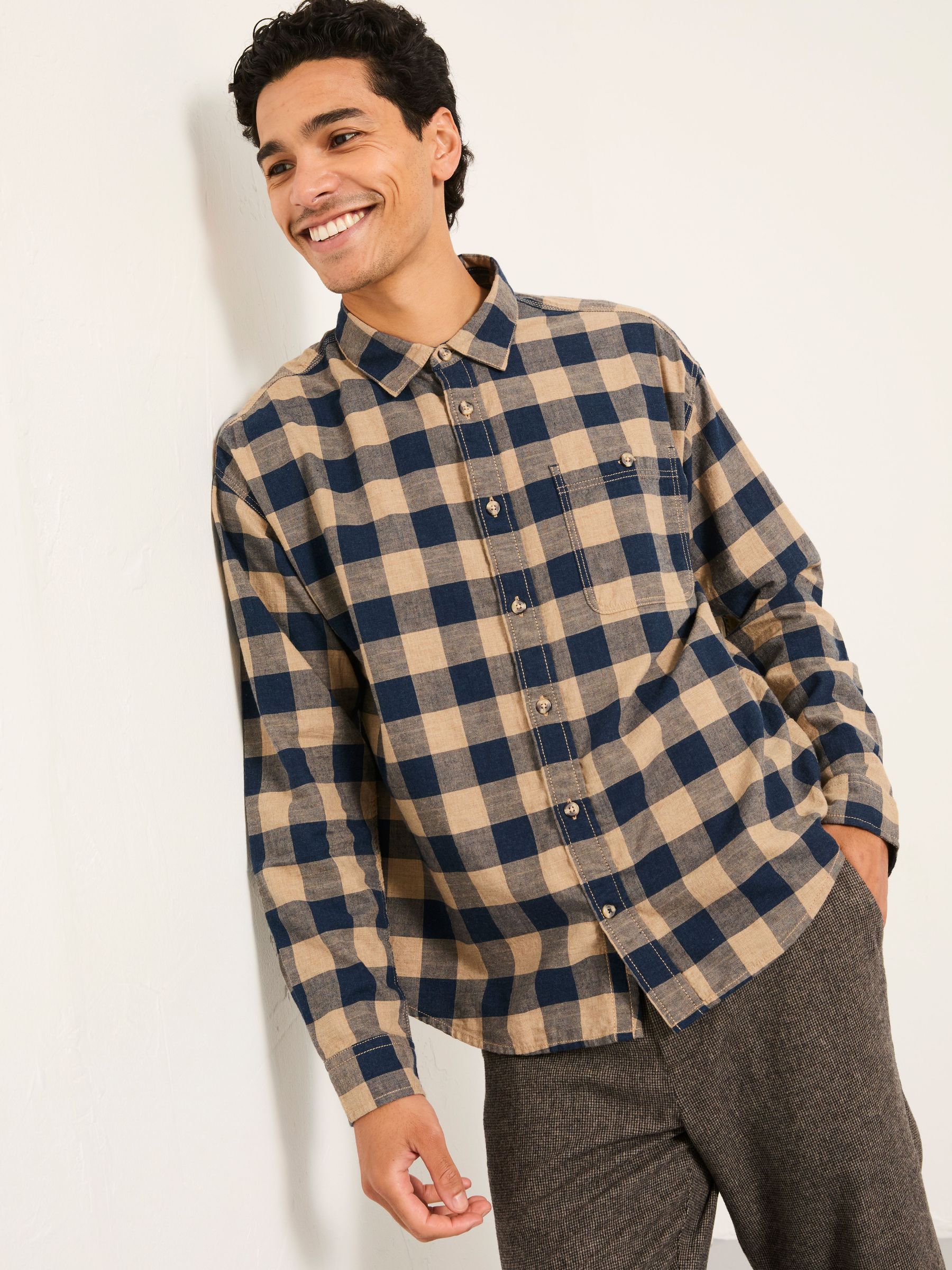 Navy Long Sleeve Relaxed Buffalo Check Shirt (F40273) | £49.50