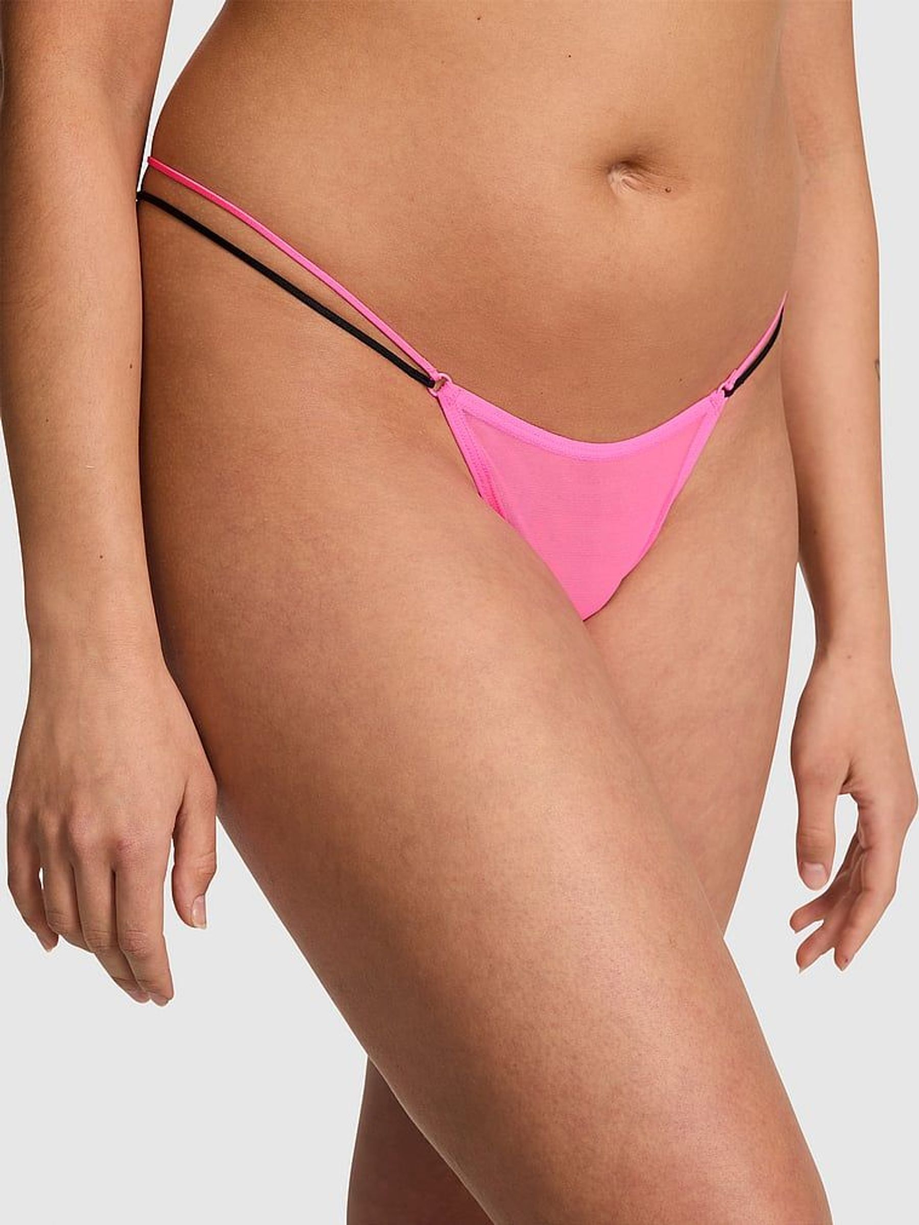 Radiant Rose Pink Mini Scoop Thong Logo Mesh Knickers (F40319) | £9