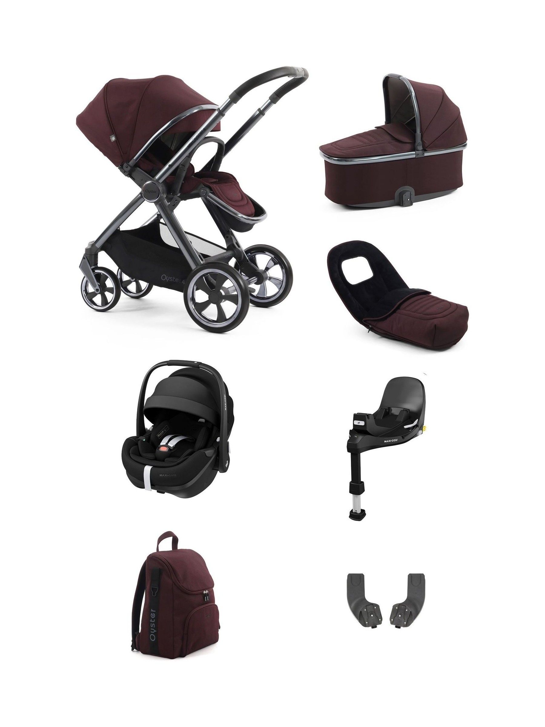 Oyster 7 Piece Mulberry 4 Luxury Bundle with Maxi Cosi 360 Car Seat (F40335) | £1,220