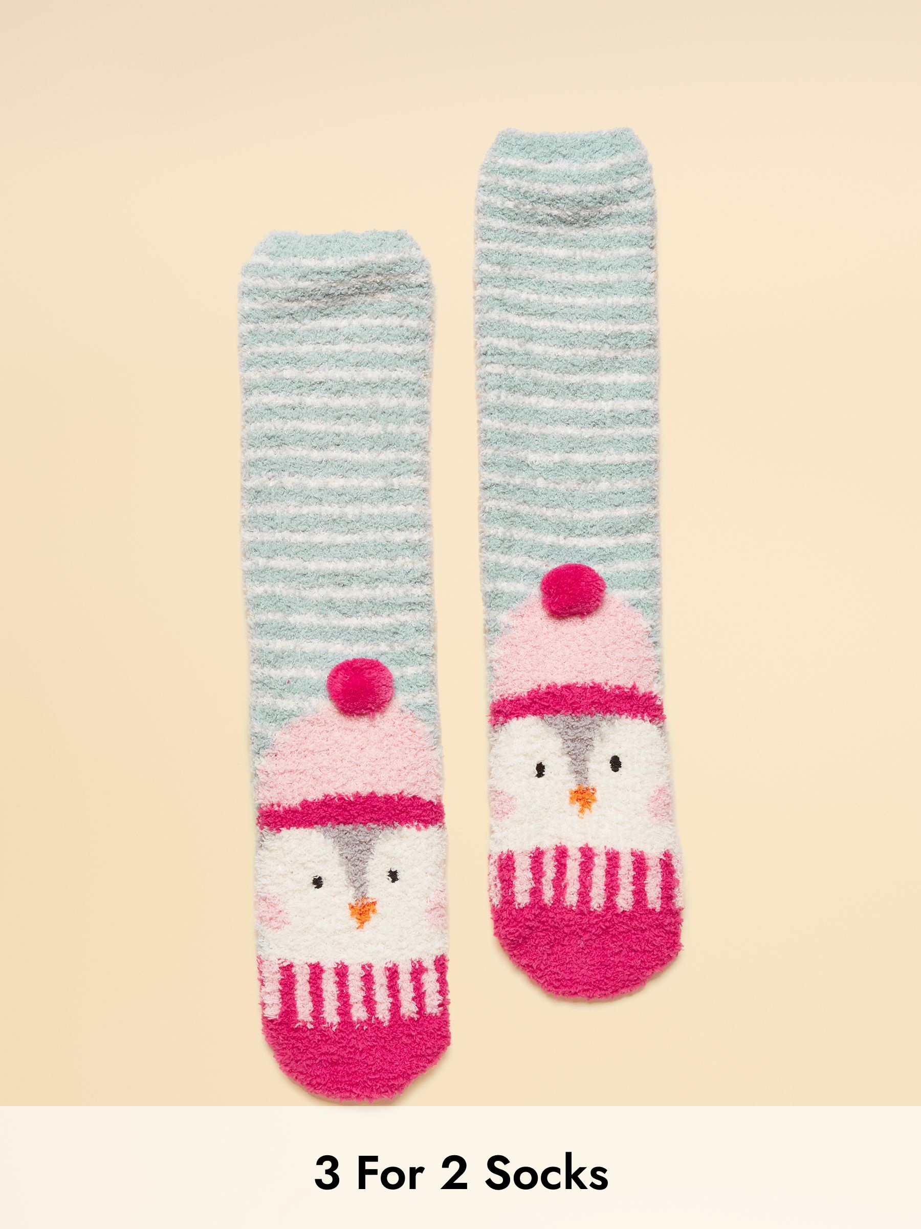 Women's Fluffy Penguin Stripe Socks (size 4-8) (F40604) | £9.95