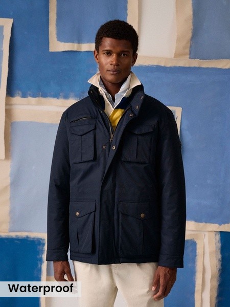 Beckett Navy Waterproof Field Coat With Packable Hood