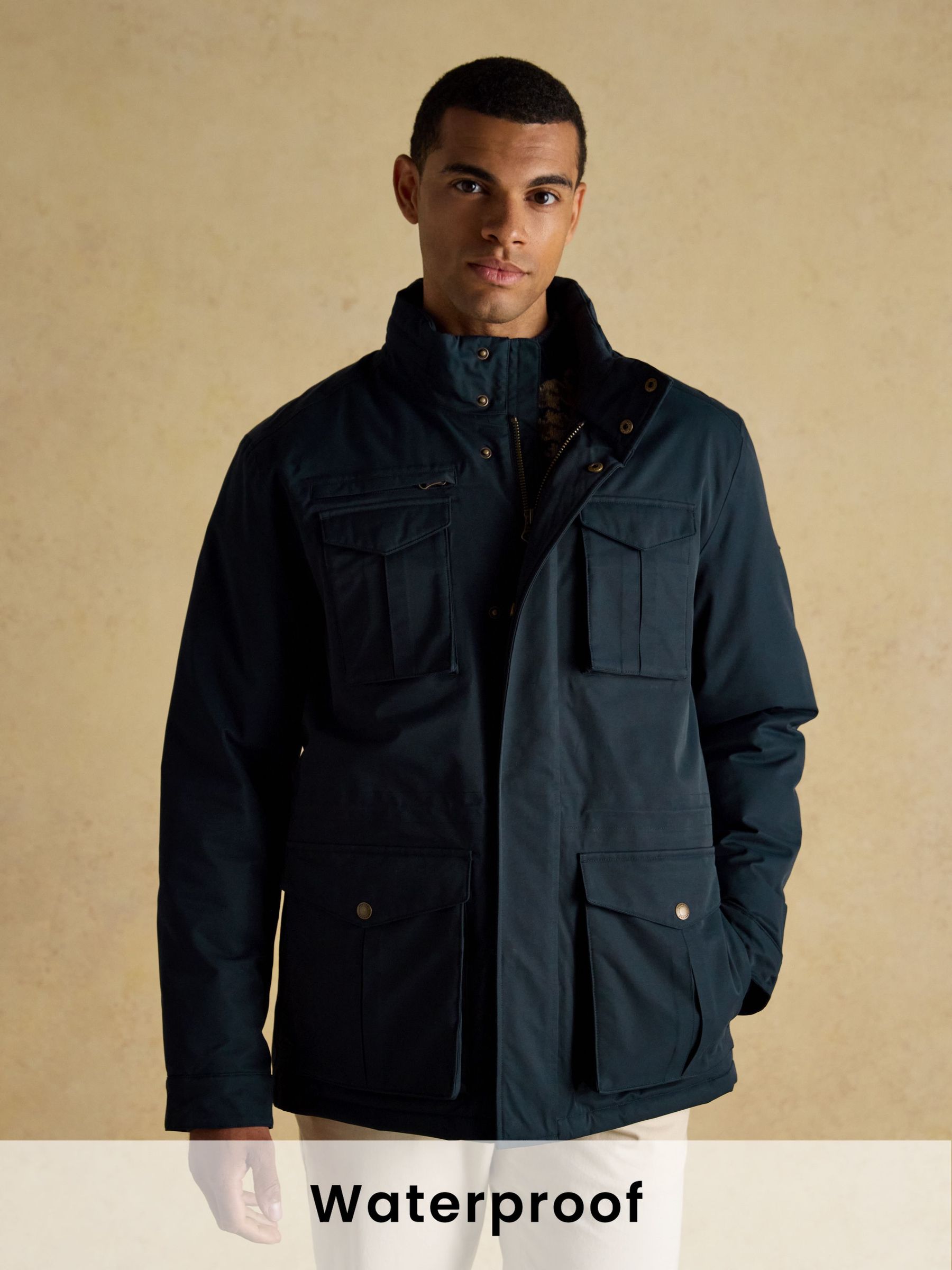 Beckett Navy Waterproof Field Coat With Packable Hood (F40608) | £149