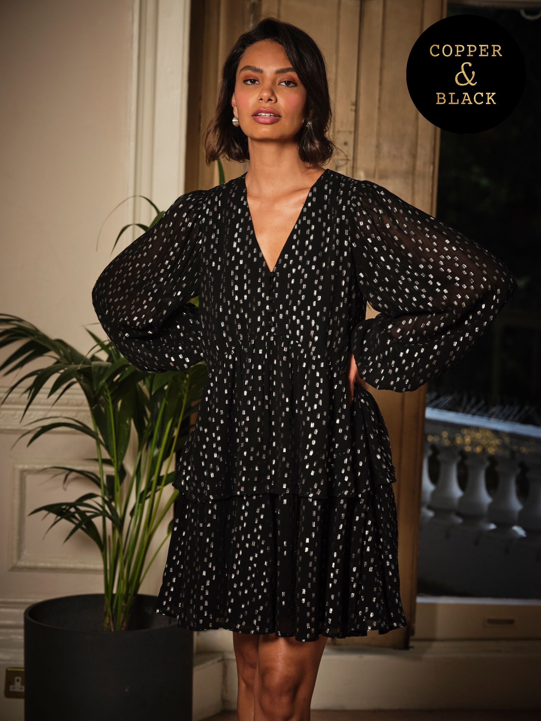 Lenny Black Regular Metallic Dress (F40762) | £79