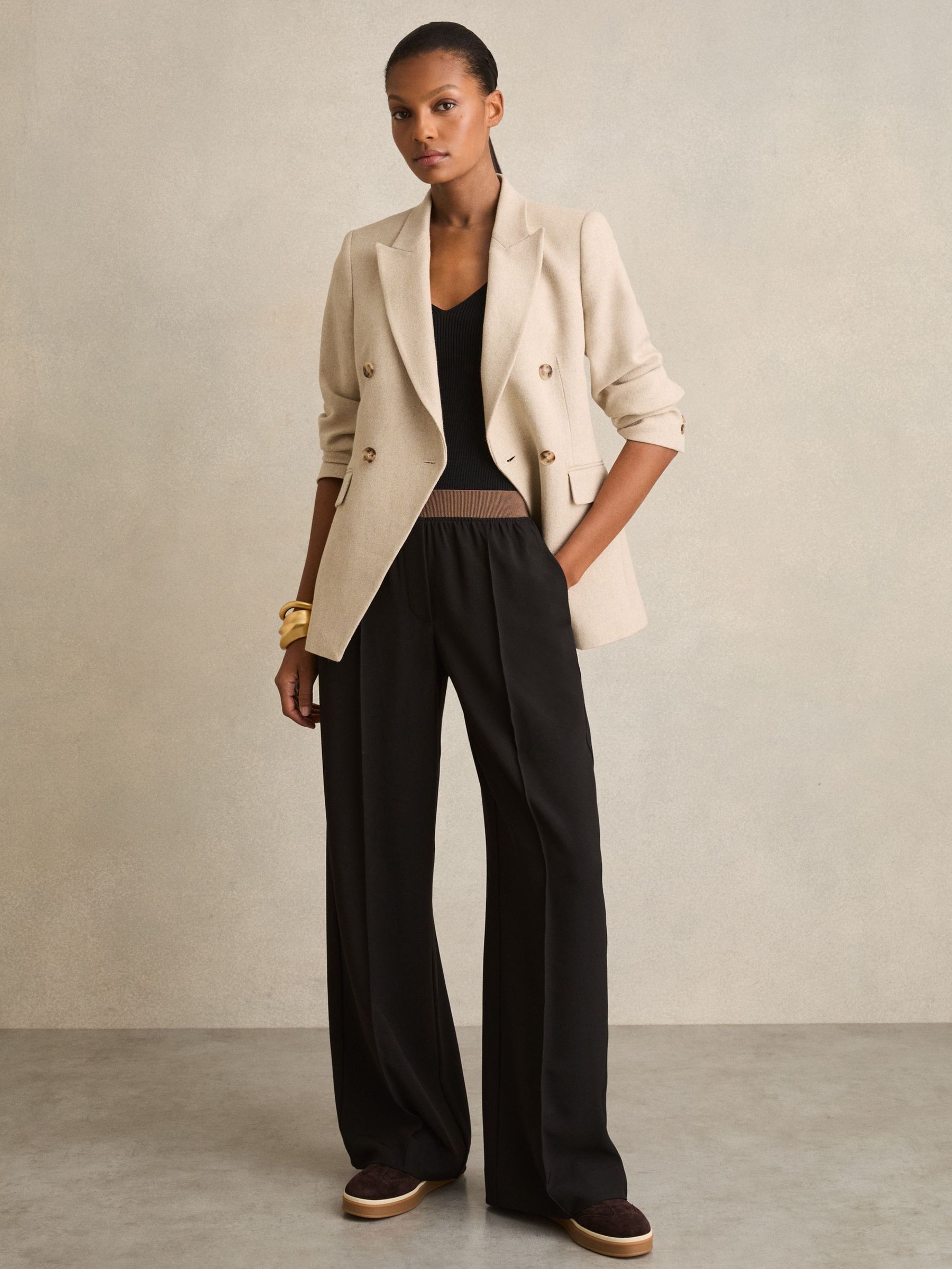 Wide-Leg Elasticated-Waist Trousers in Black (F40792) | £98