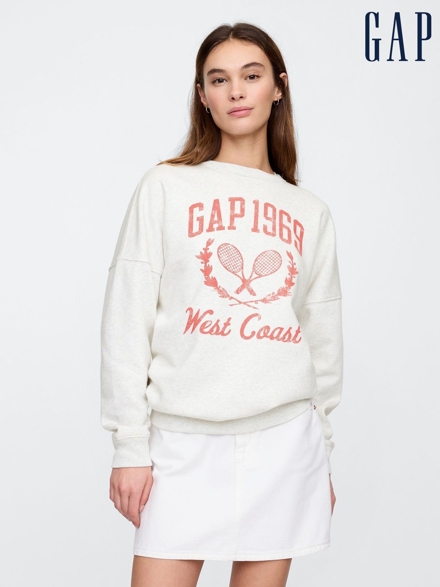 White Oversized Vintage Logo Crew Neck Sweatshirt (F41632) | £40