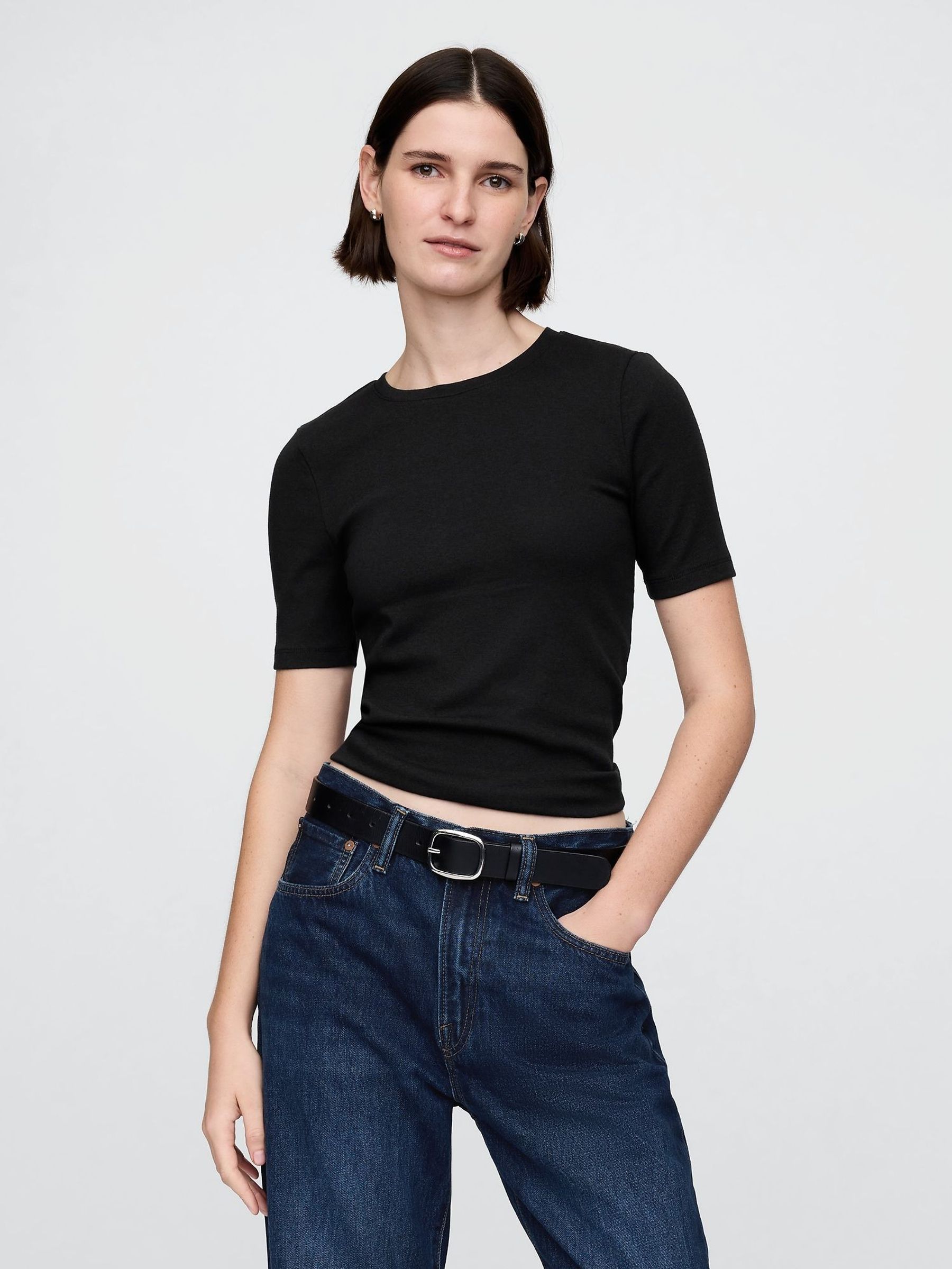 Black Modern Cotton-Modal Short Sleeve Crew Neck T-Shirt (F41651) | £16