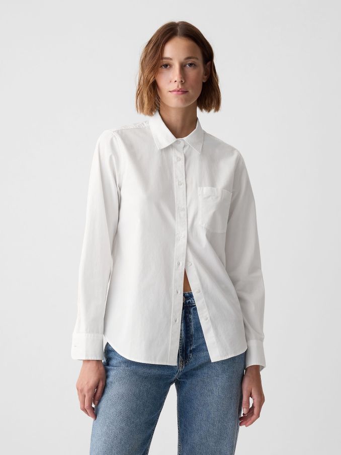 White Cotton Long Sleeve Poplin Shirt (F41658) | £35