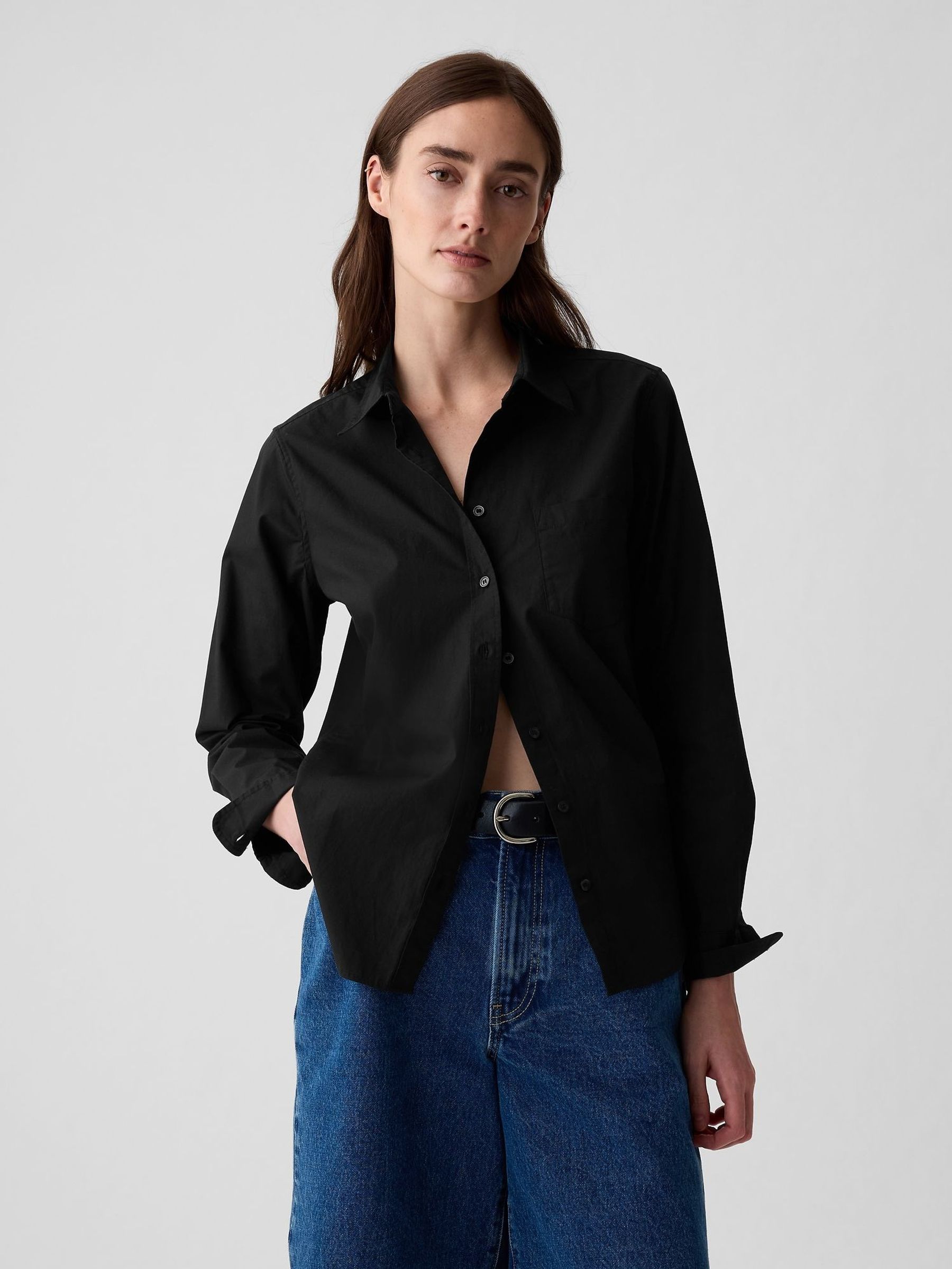 Black Cotton Long Sleeve Poplin Shirt (F41659) | £35