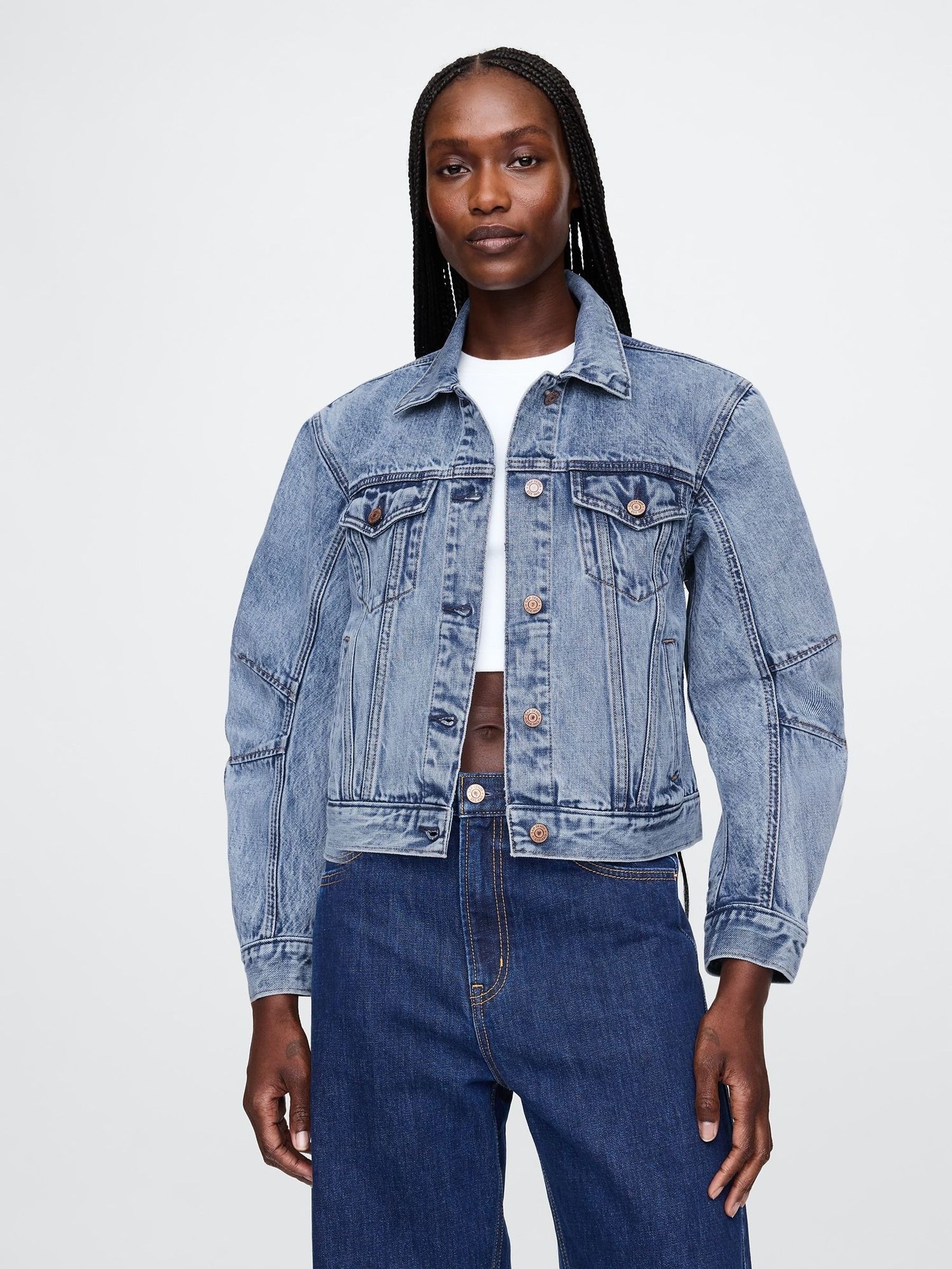 Blue Barrel-Sleeve Icon Denim Jacket (F41663) | £75