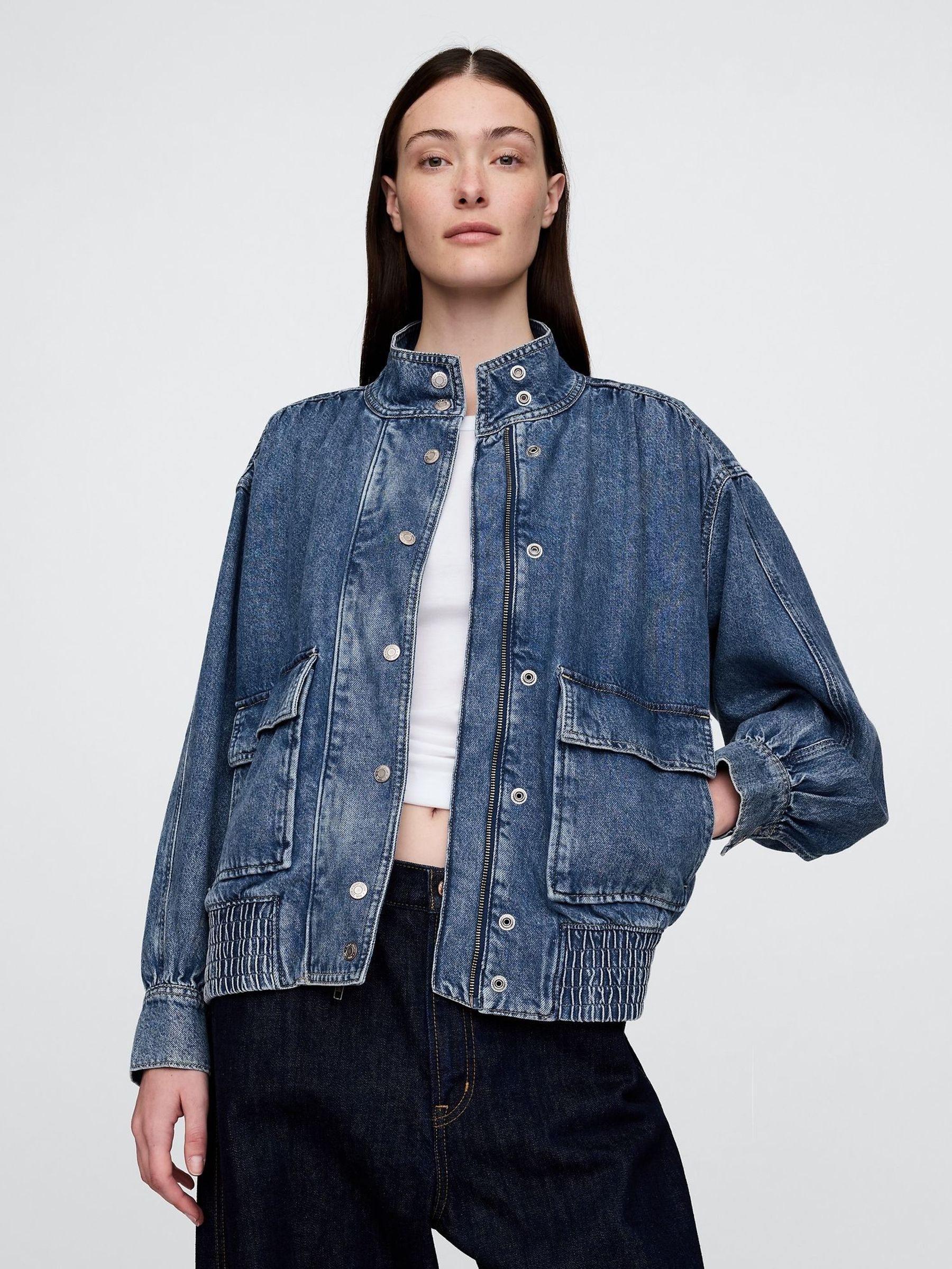 Blue UltraSoft Denim Bomber Jacket (F41665) | £75