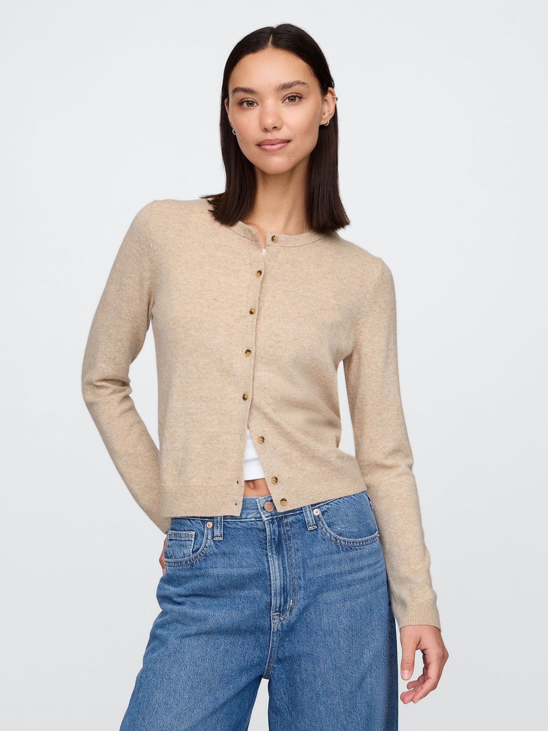 Brown CashSoft Lightweight Crew Neck Cardigan (F41666) | £35