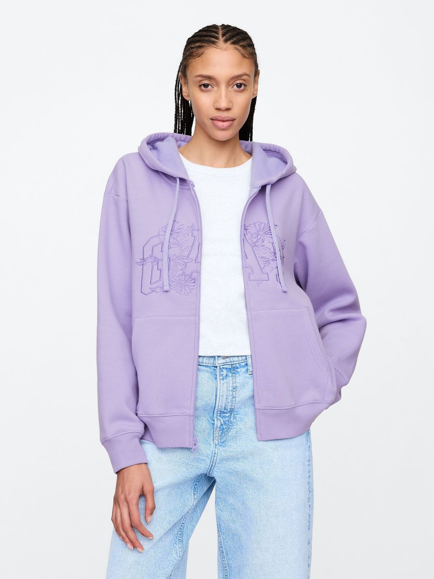 Purple Floral Vintage Logo Zip Up Hoodie (F41669) | £40