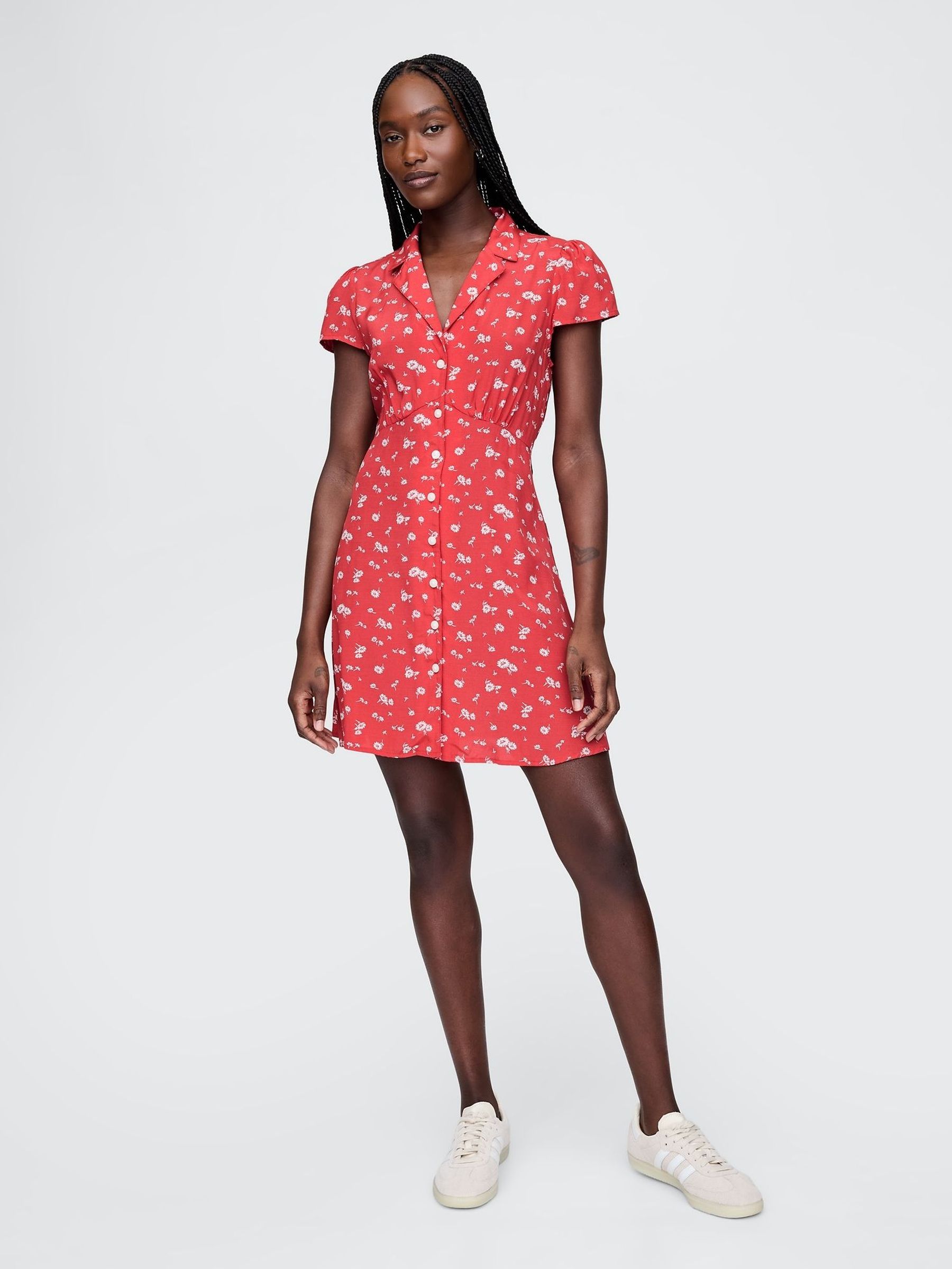 Red Crepe Floral Mini Dress (F41676) | £50
