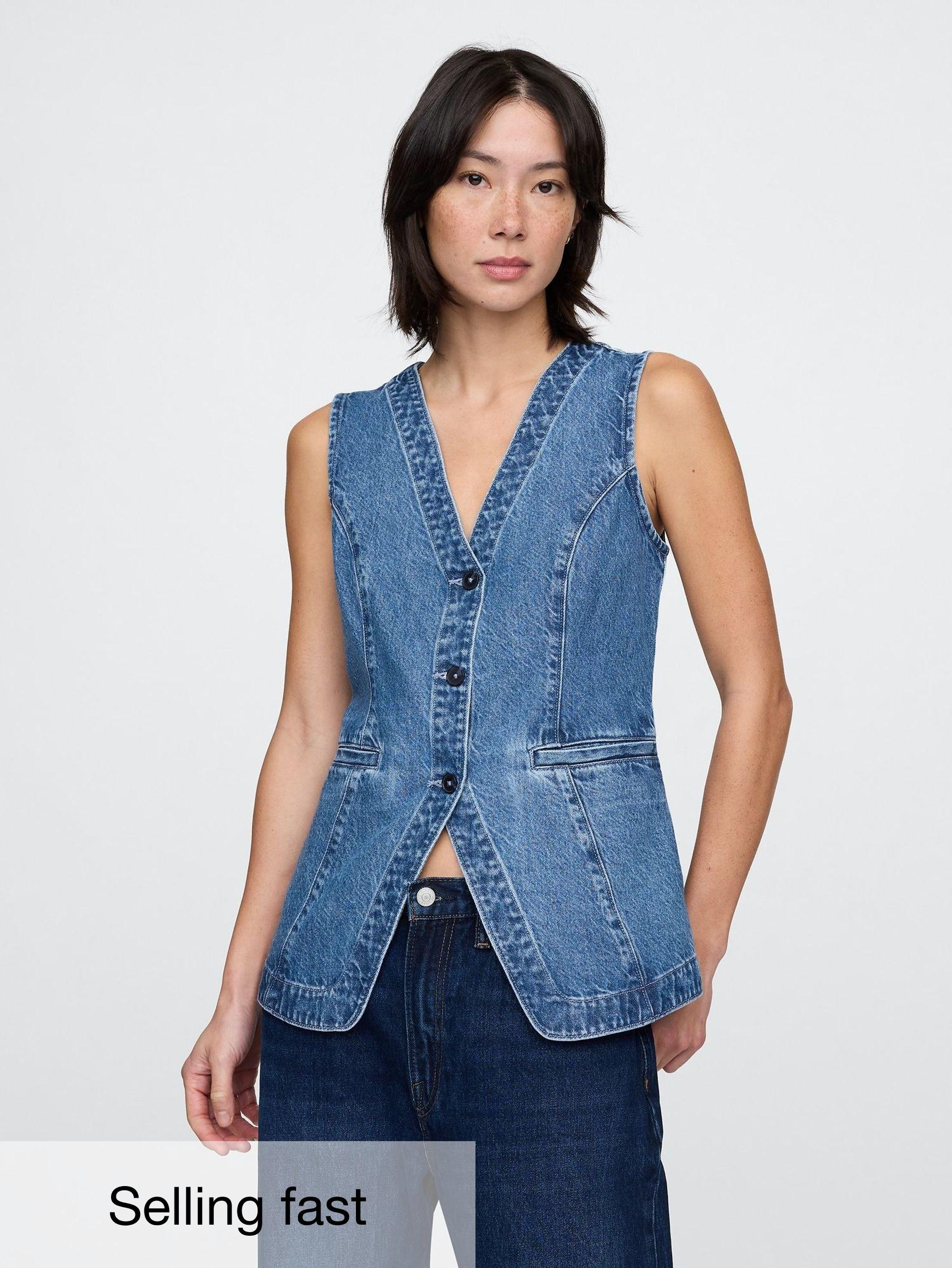Blue Cotton Longline Denim Waistcoat (F41678) | £50