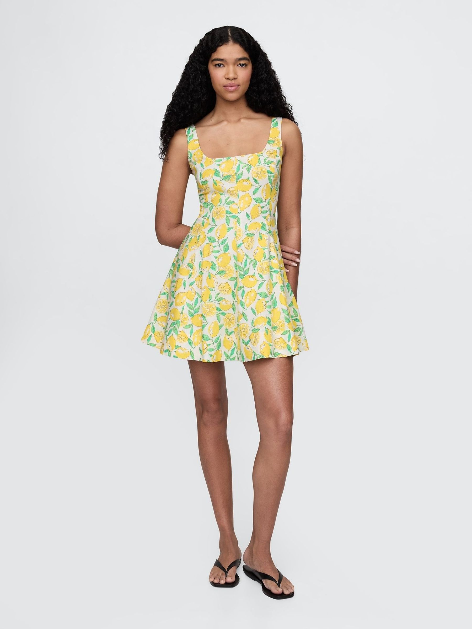 Yellow Lemon Heavyweight Square Neck Linen-Blend Mini Dress (F41696) | £75