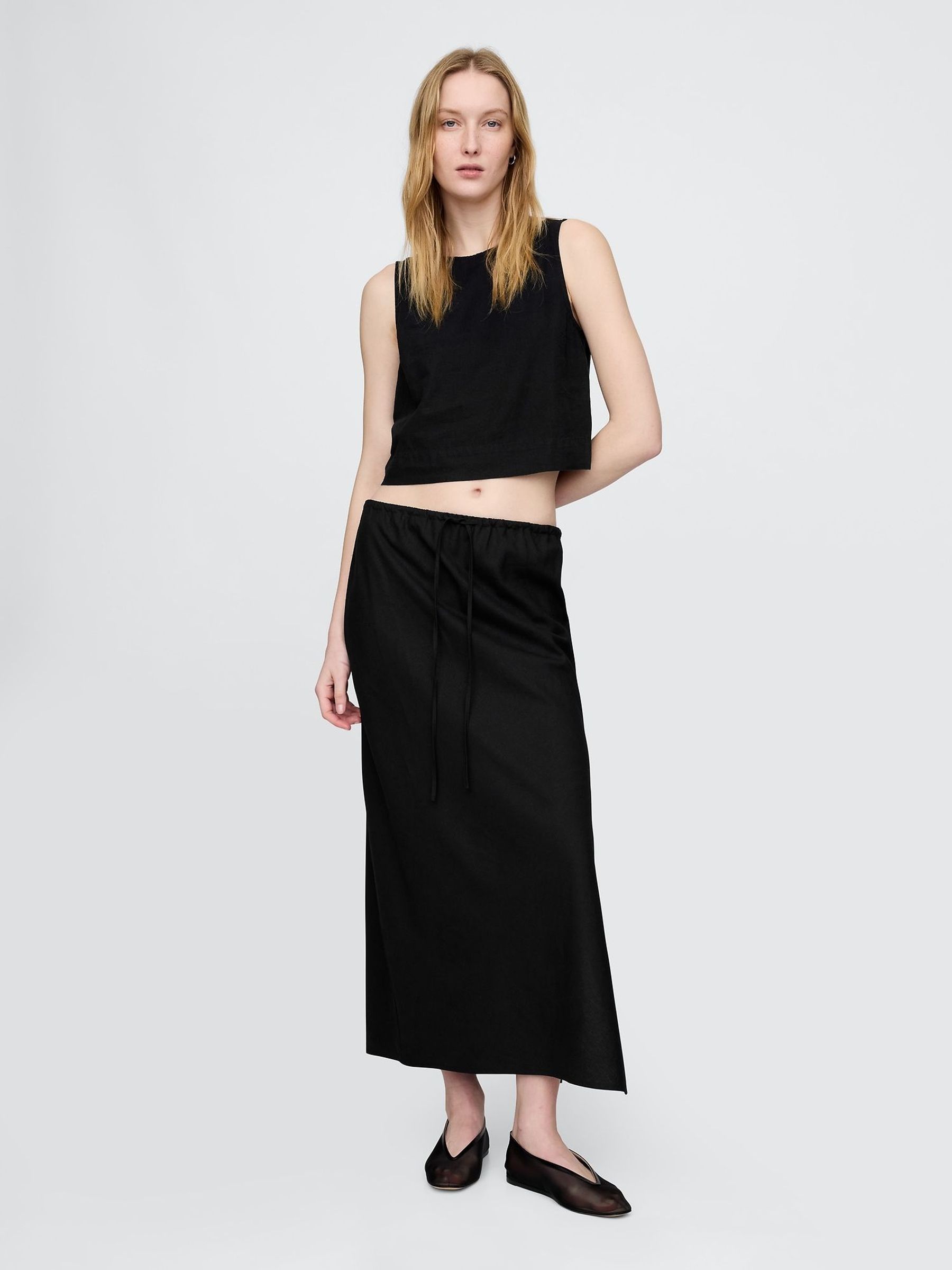 Black Heavyweight Linen-Blend Midi Skirt (F41698) | £55