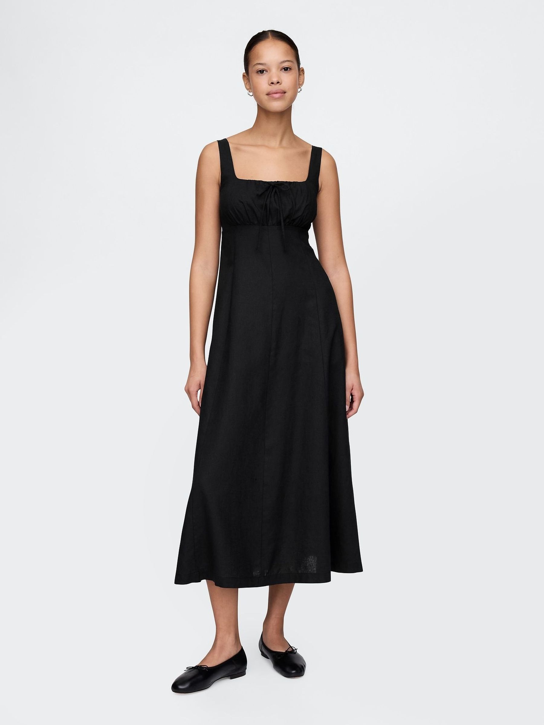Black Linen-Blend Midi Dress (F41703) | £90