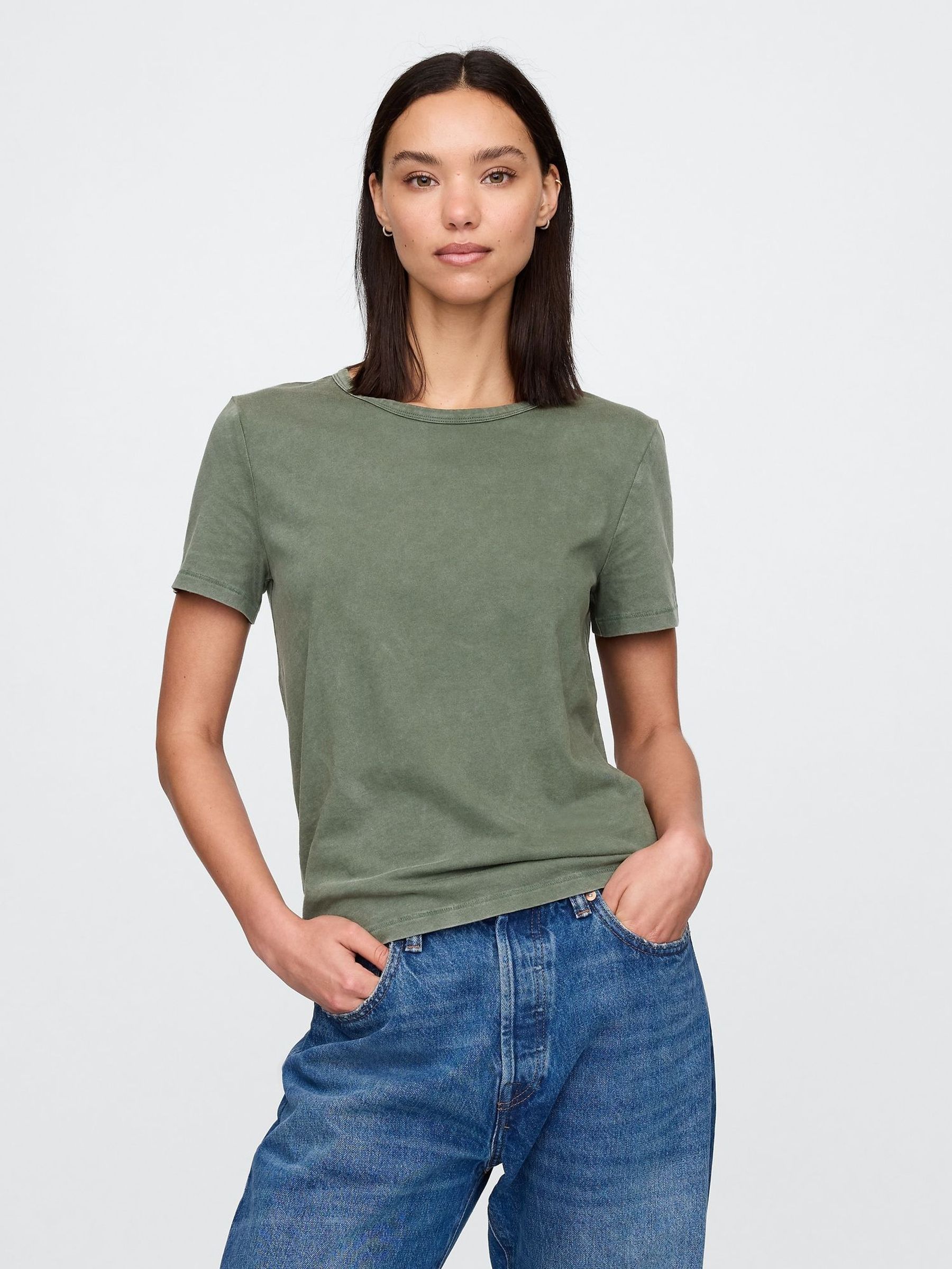 Green Crew Neck Vintage 100% Organic Cotton Short Sleeve T-Shirt (F41716) | £18