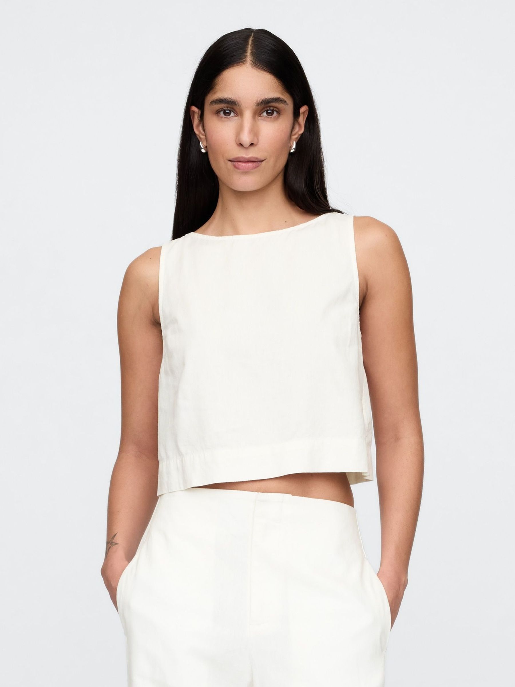White Heavyweight Linen-Blend Shell Vest (F41717) | £35