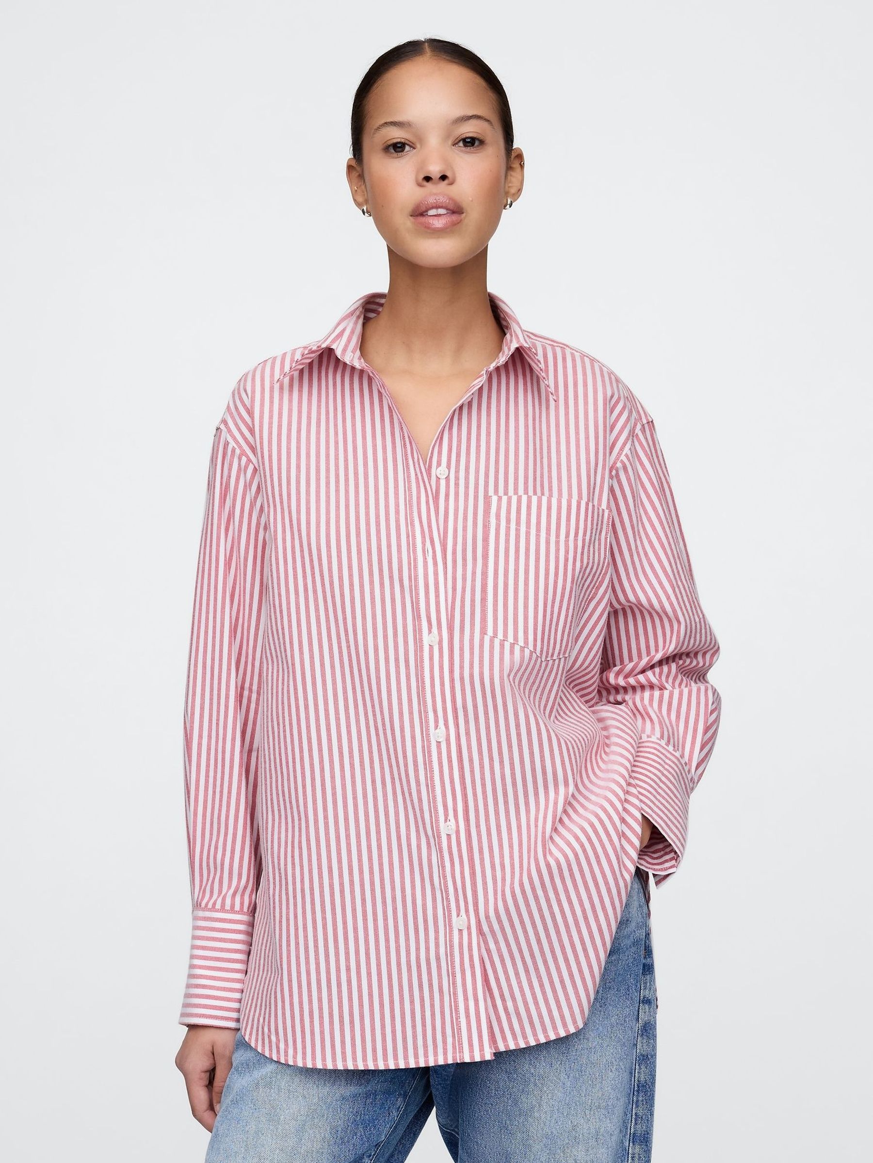 Red Stripe Organic Cotton Oversized Shirt (F41720) | £55