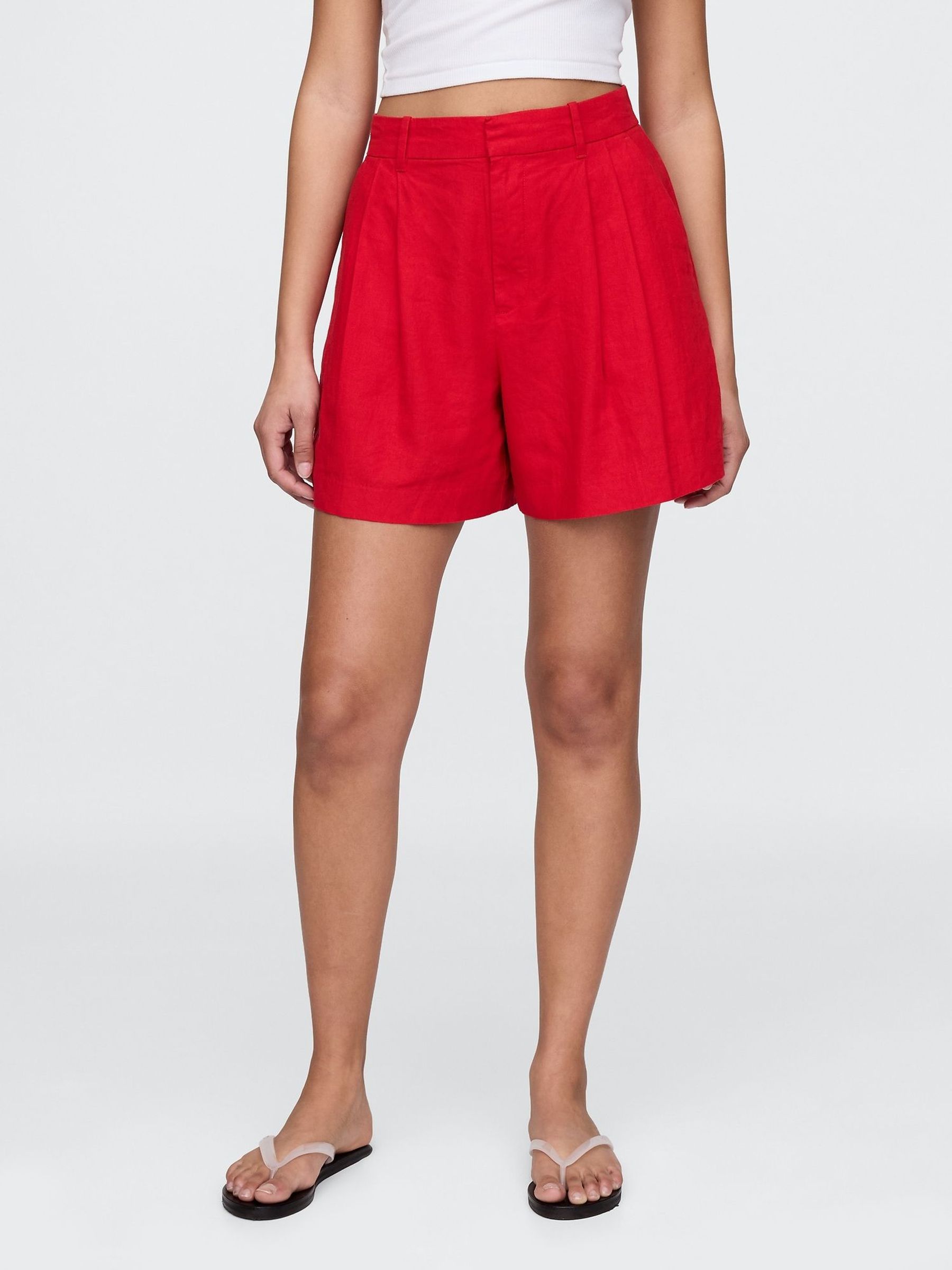 Red Heavyweight High Waisted Linen-Blend Shorts (F41725) | £40