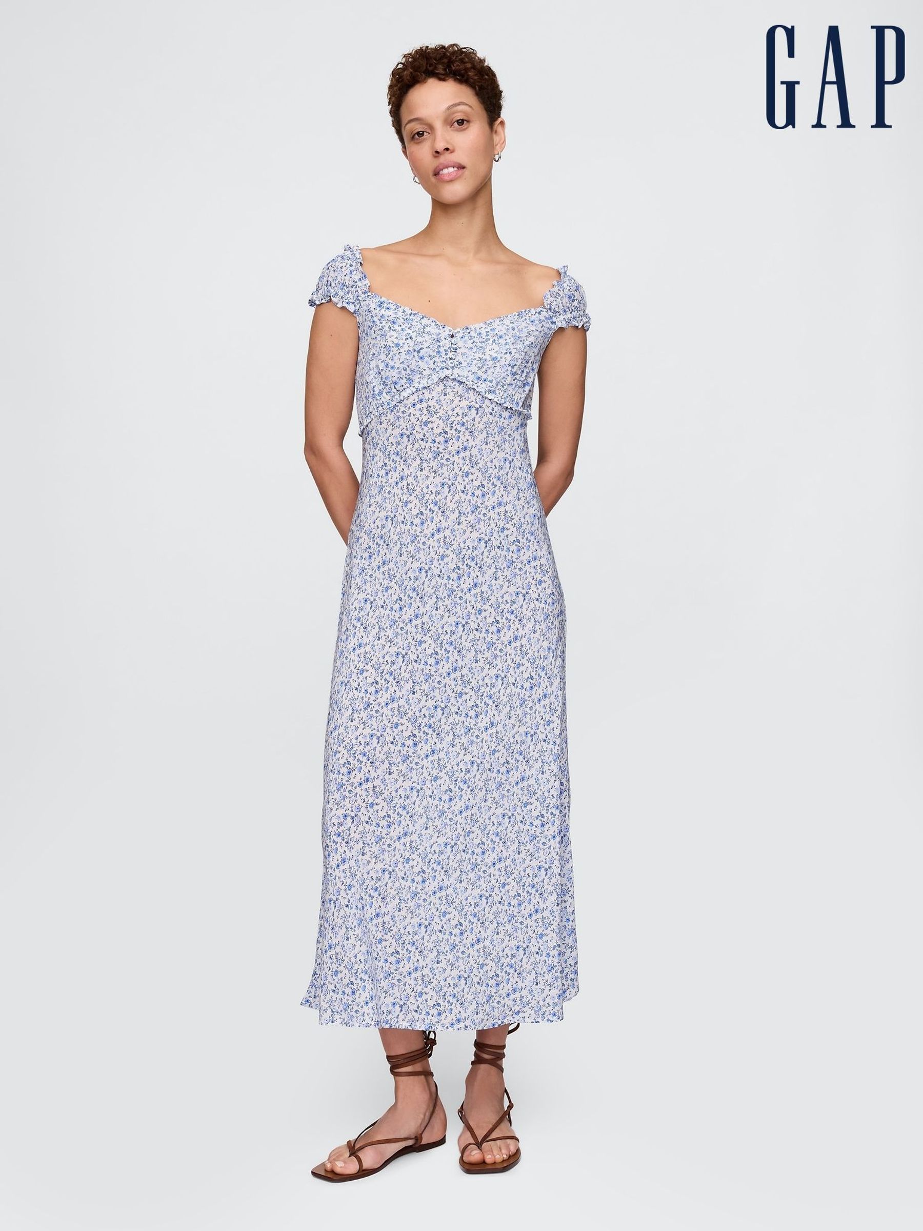 Blue Sweetheart Crepe Midi Dress (F41727) | £85