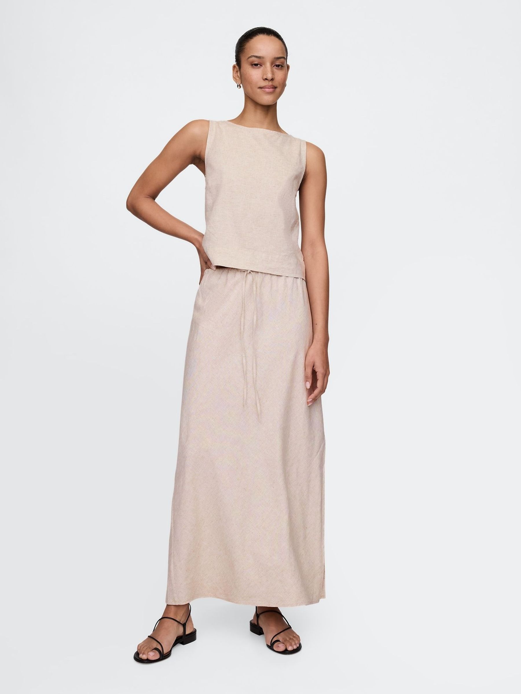 Beige Heavyweight Linen-Blend Midi Skirt (F41737) | £55