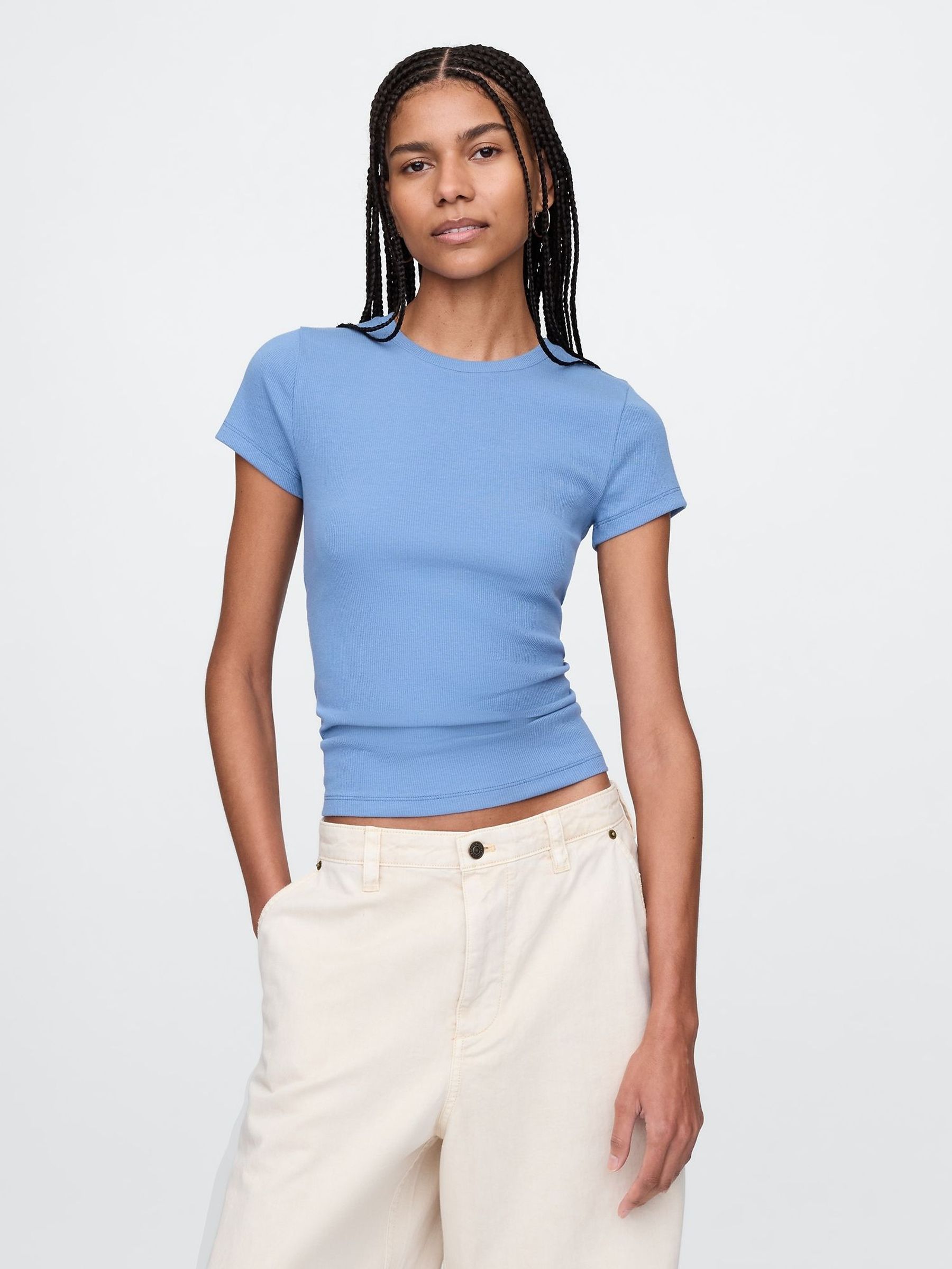 Blue Modern Rib Cropped T-Shirt (F41738) | £16