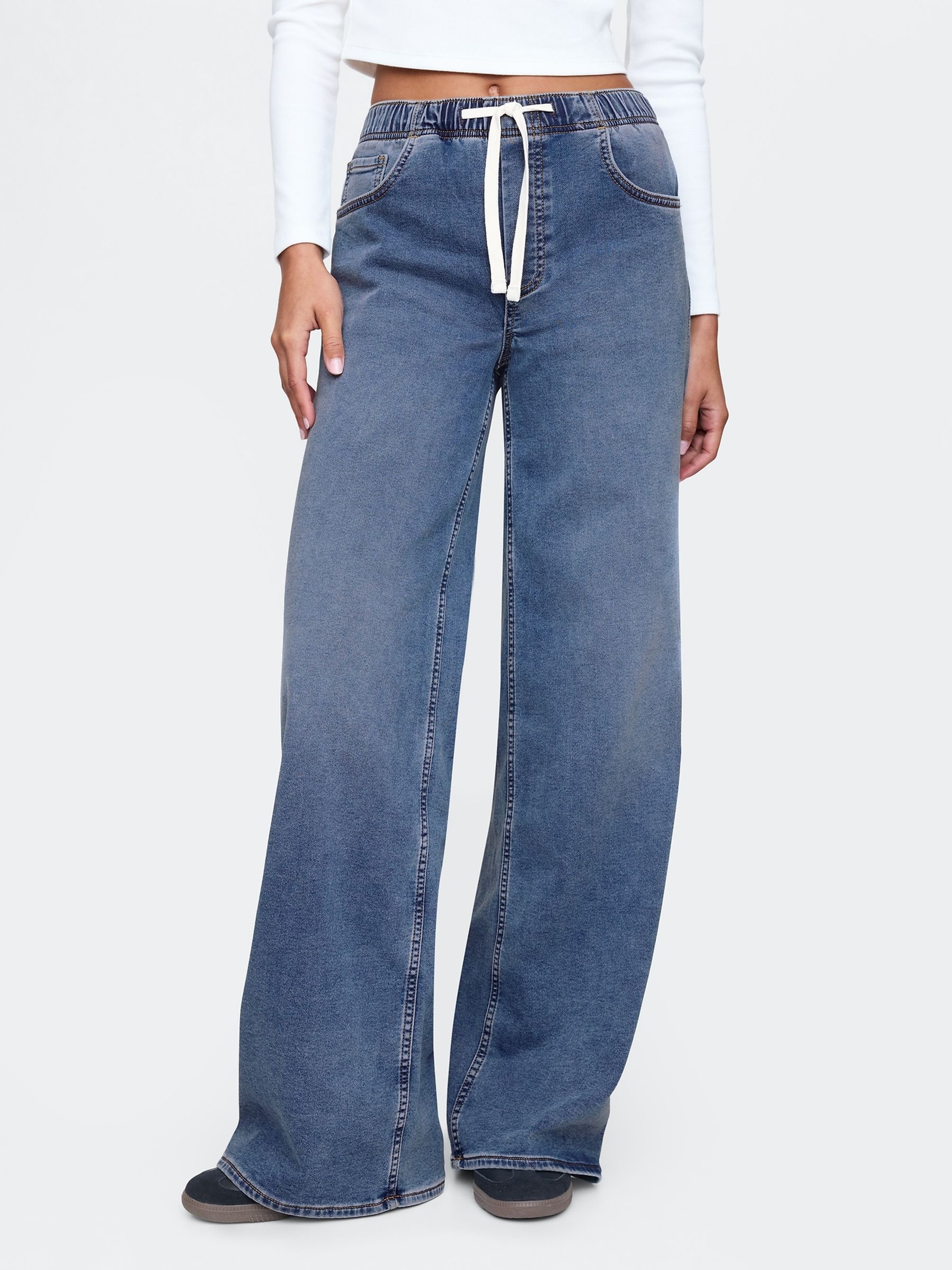 Blue Mid Rise Knit Easy Baggy Jeans (F41744) | £50
