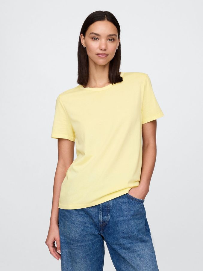 Yellow Crew Neck Organic Cotton Short Sleeve Vintage T-Shirt (F41747) | £18