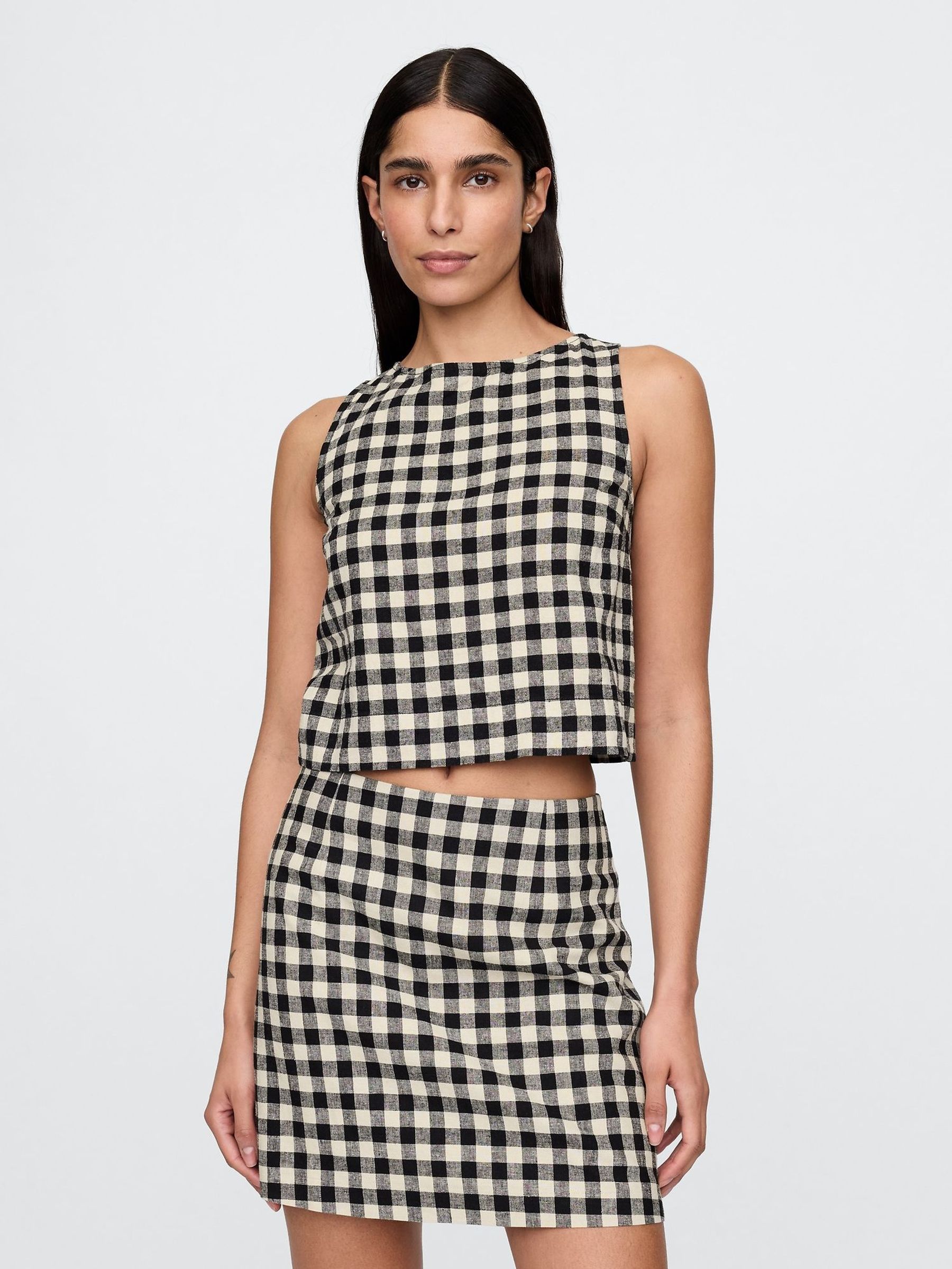 Black & Off White Gingham Heavyweight Linen-Blend Shell Vest (F41749) | £35