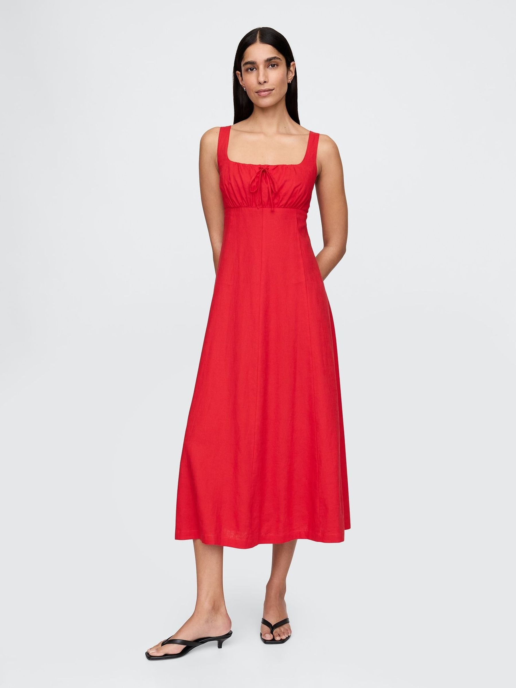 Red Linen-Blend Midi Dress (F41751) | £90