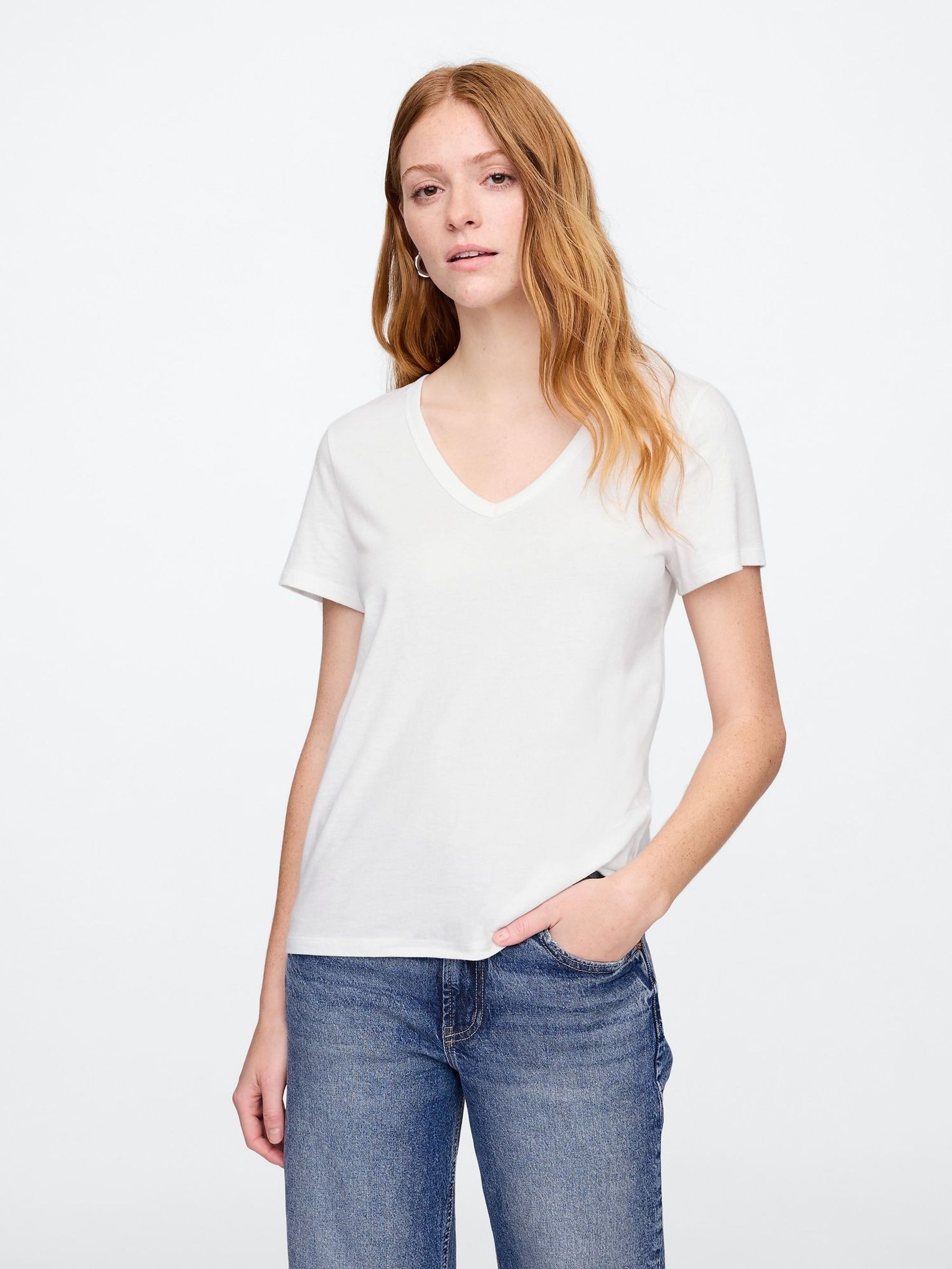 White V-Neck Favourite Cotton Short Sleeve T-Shirt (F41787) | £12
