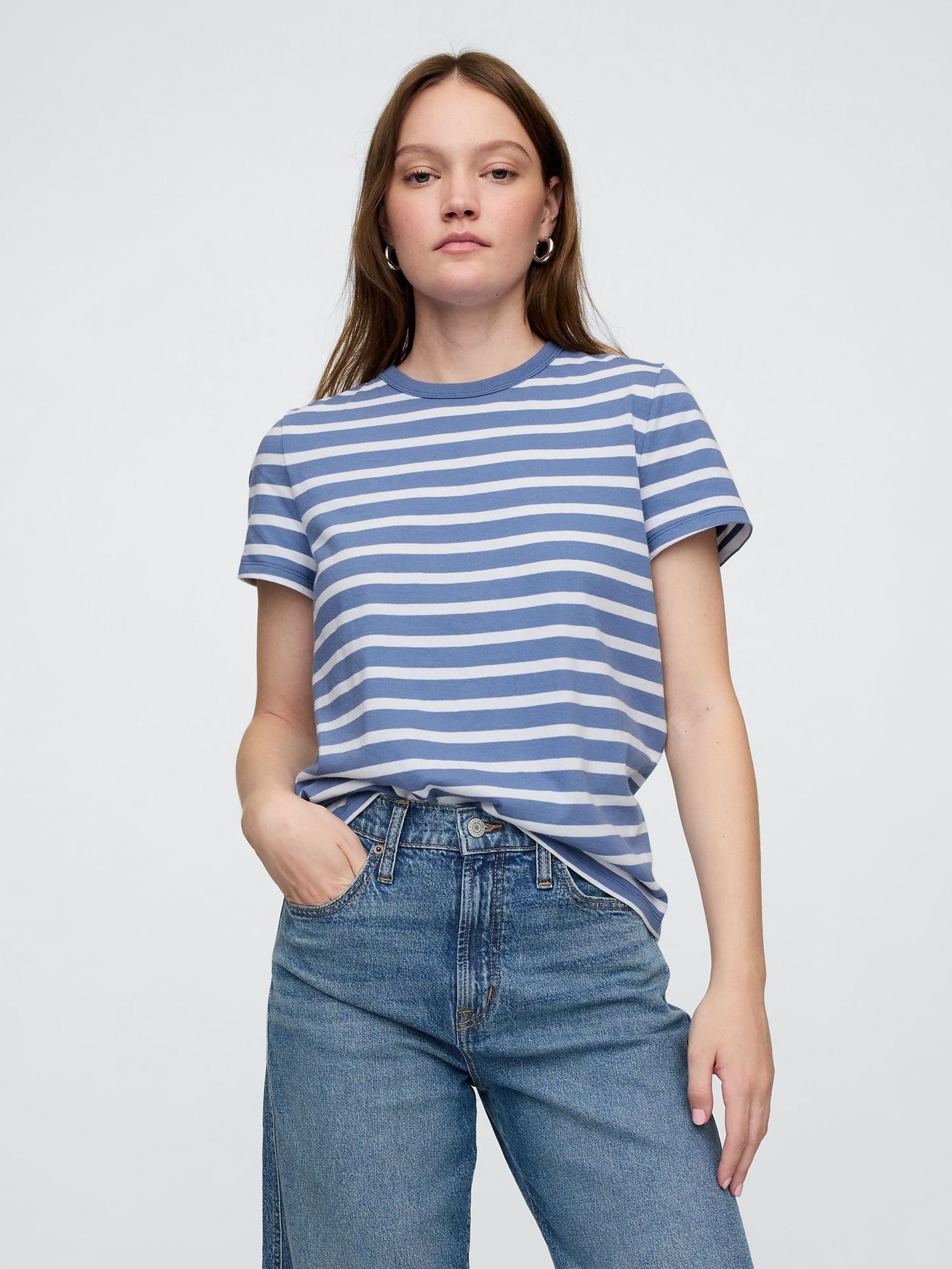 Beige Stripe Crew Neck Favourite Cotton Short Sleeve T-Shirt (F41788) | £14