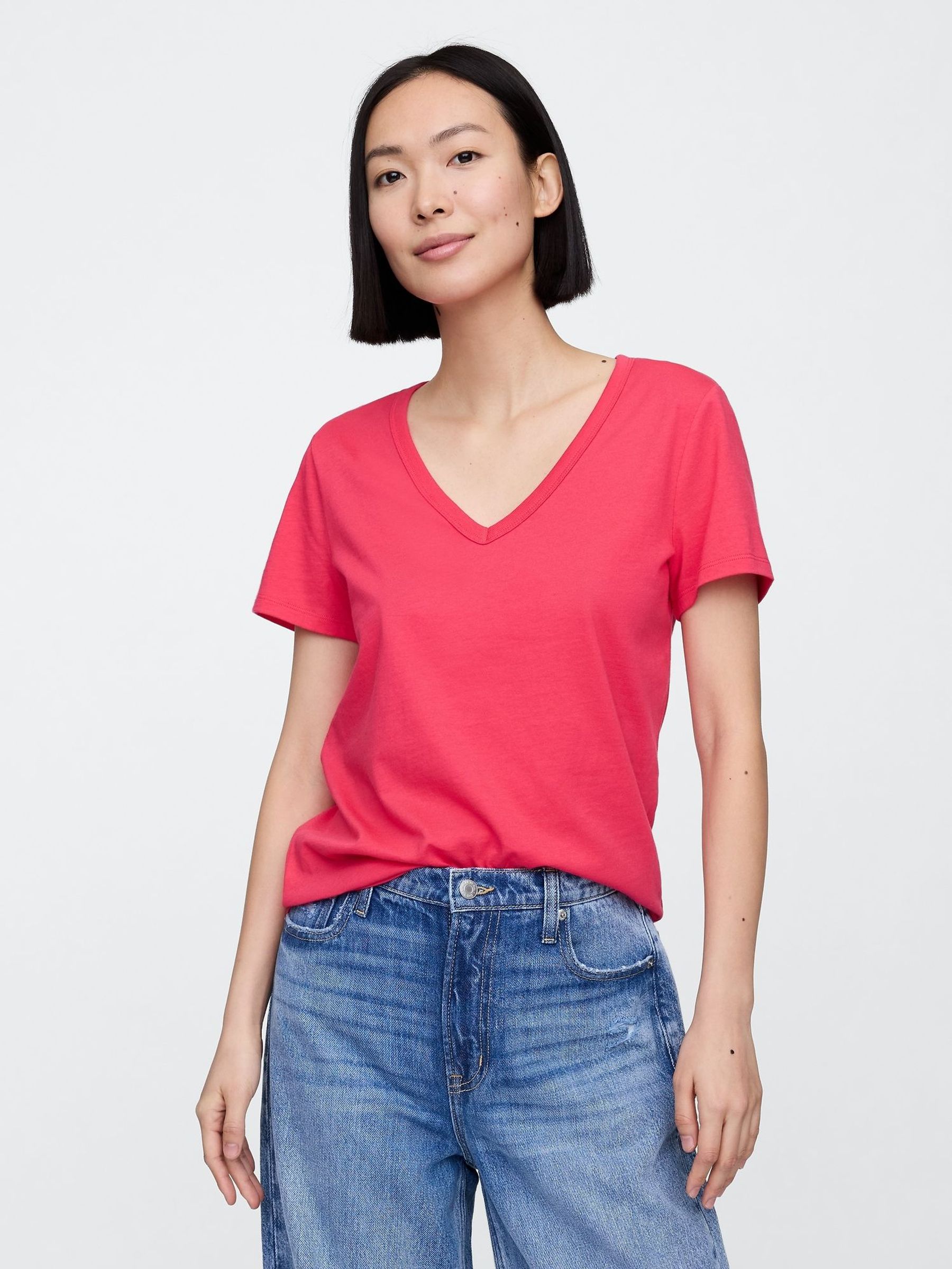 Pink V-Neck Favourite Cotton Short Sleeve T-Shirt (F41807) | £12