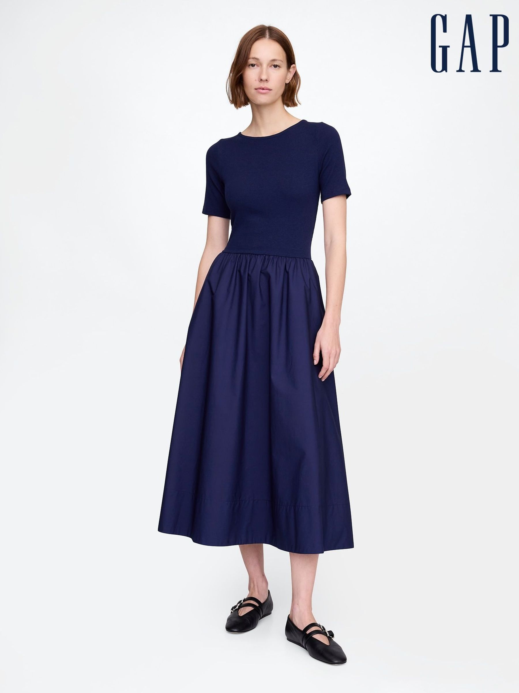 Navy Blue Modern Rib Midi Dress (F41815) | £65